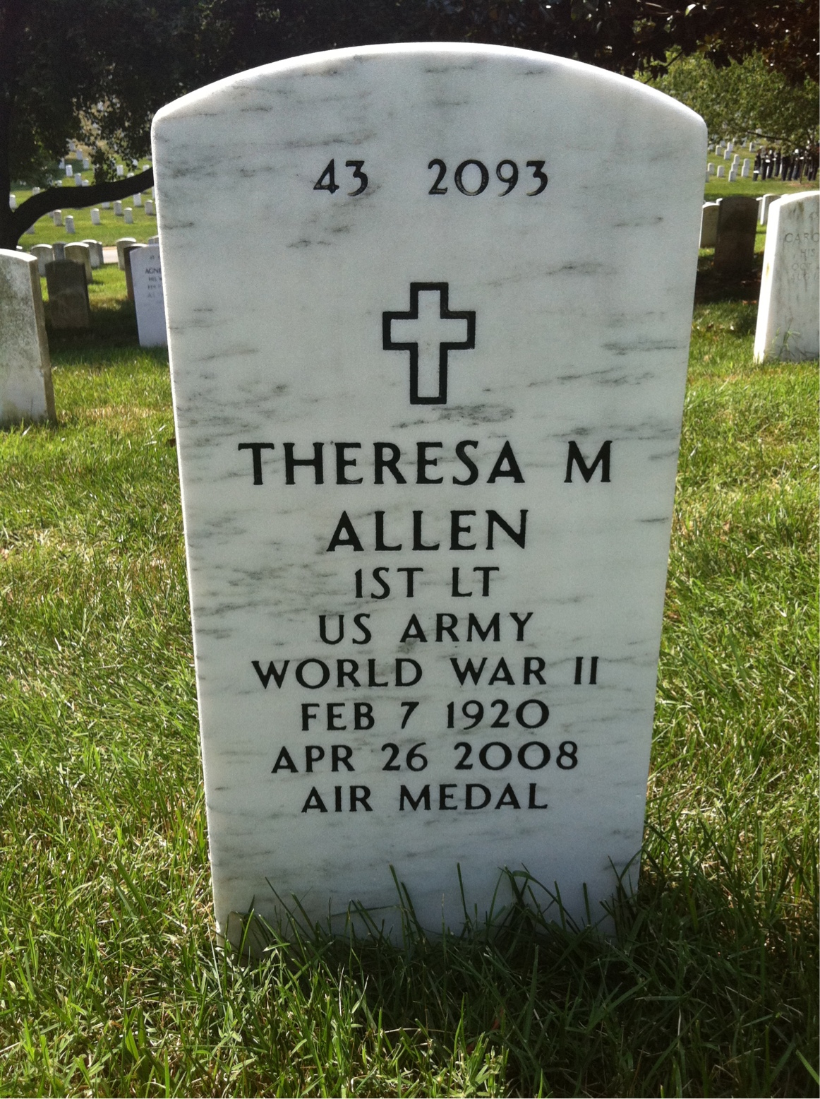 Back of headstone — Charles Allen