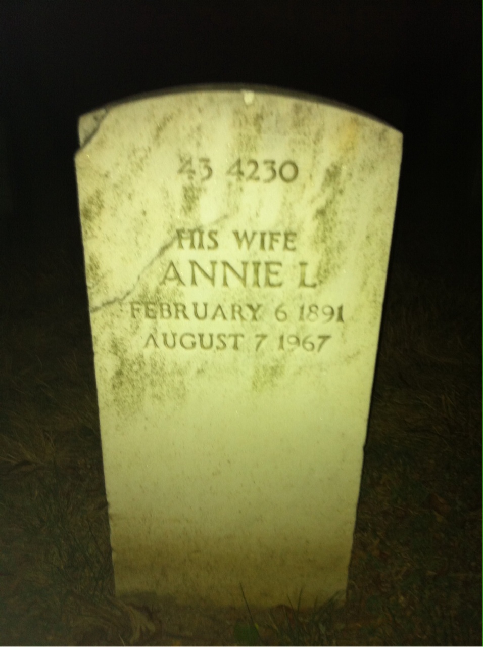 Back of headstone — Annie Ball