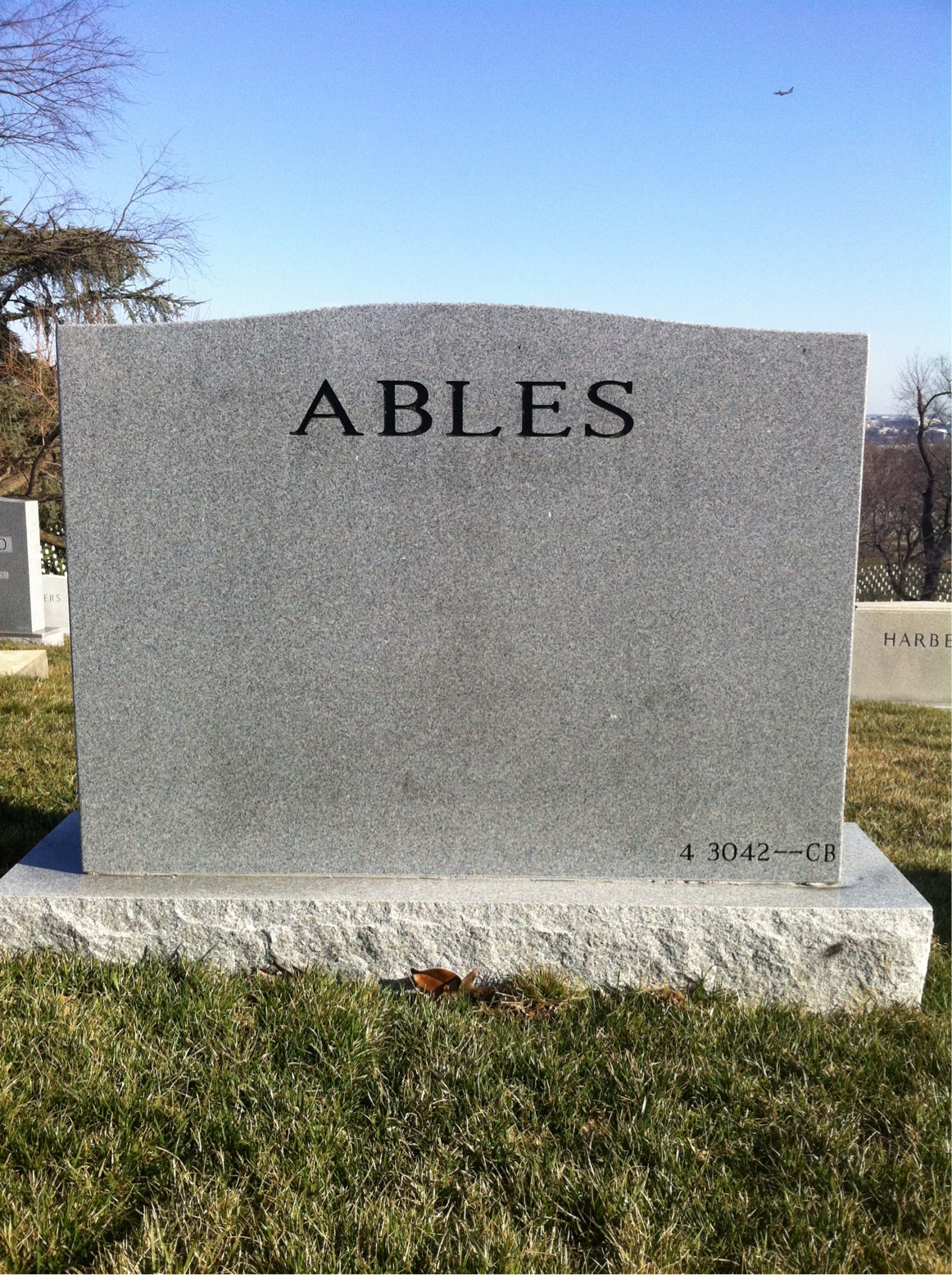 Back of headstone — Robert Ables