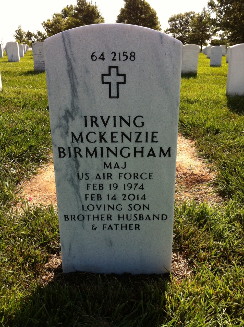 Back of headstone — Irving Birmingham