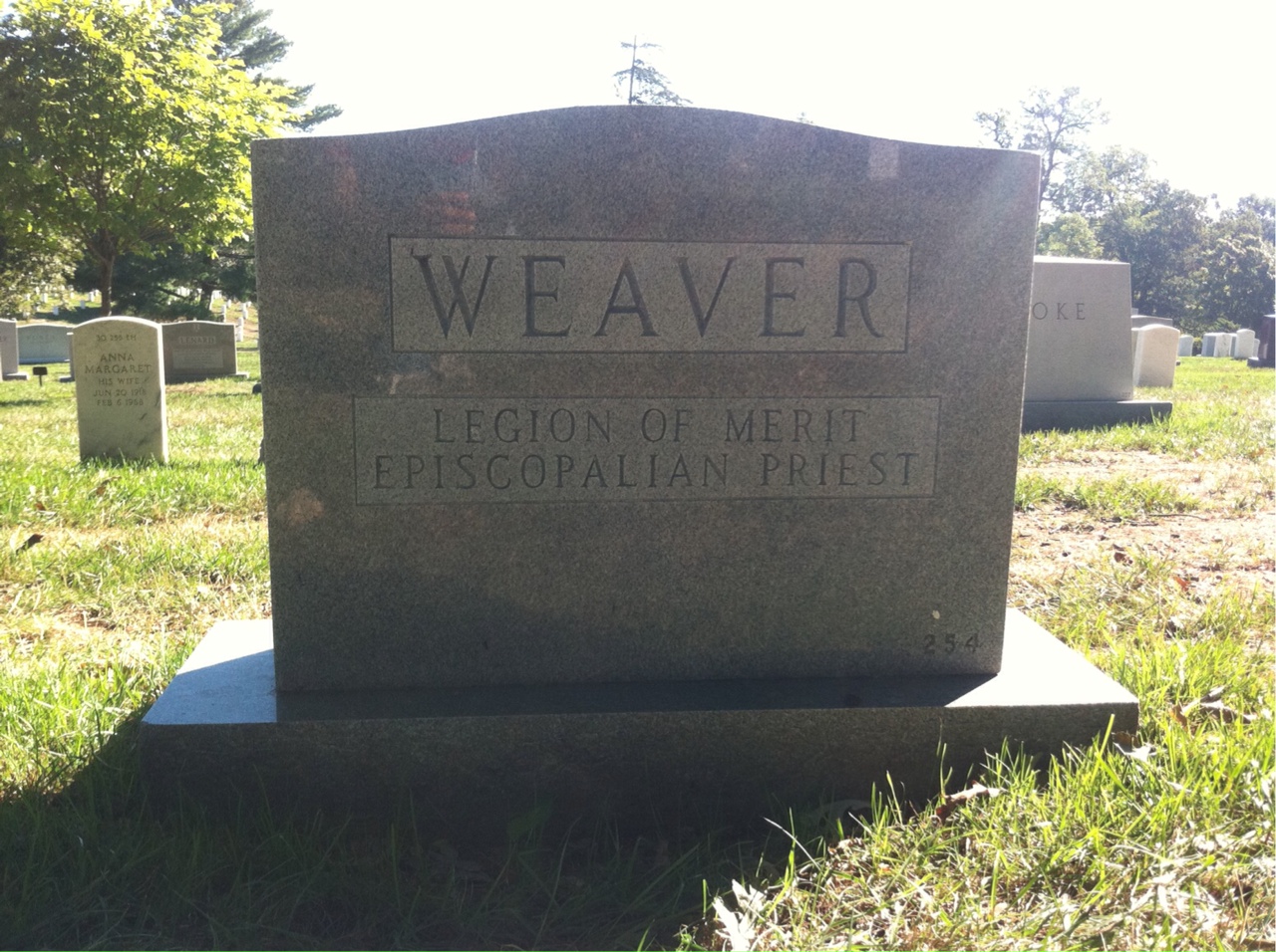 Back of headstone — John Weaver