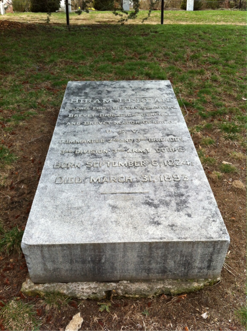 Back of headstone — Hiram Berdan