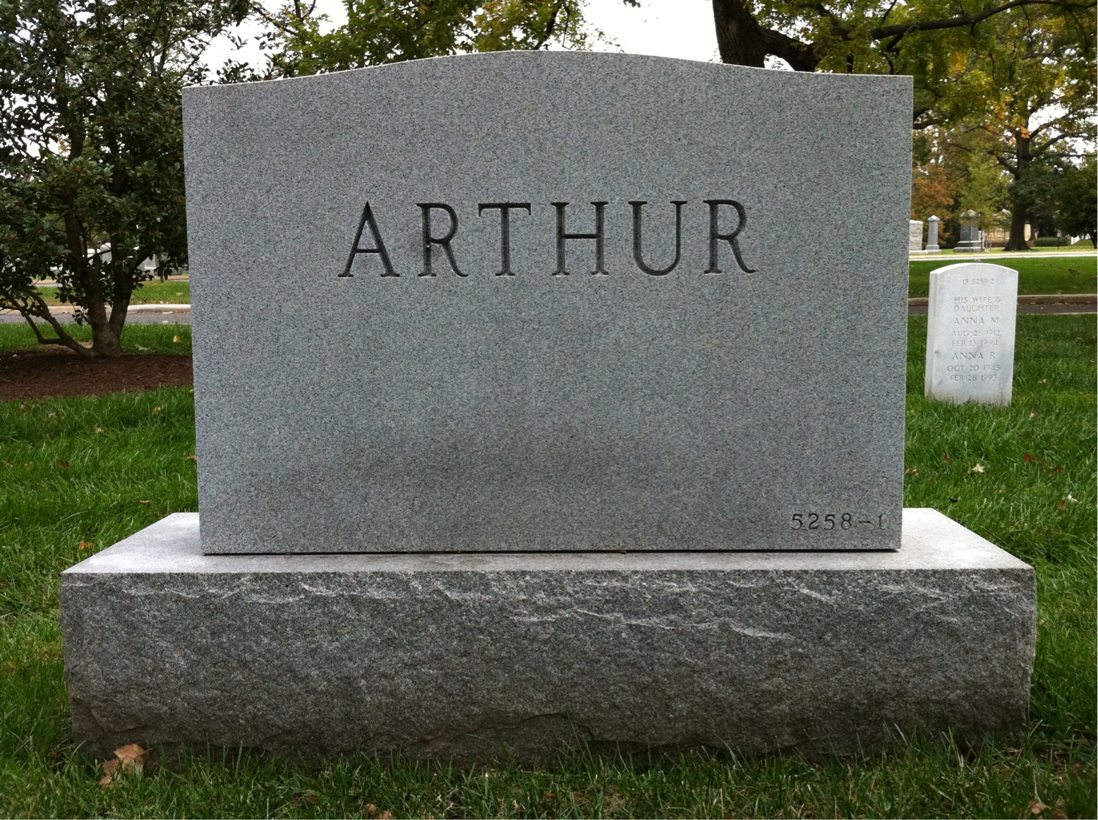 Back of headstone — Louis Arthur