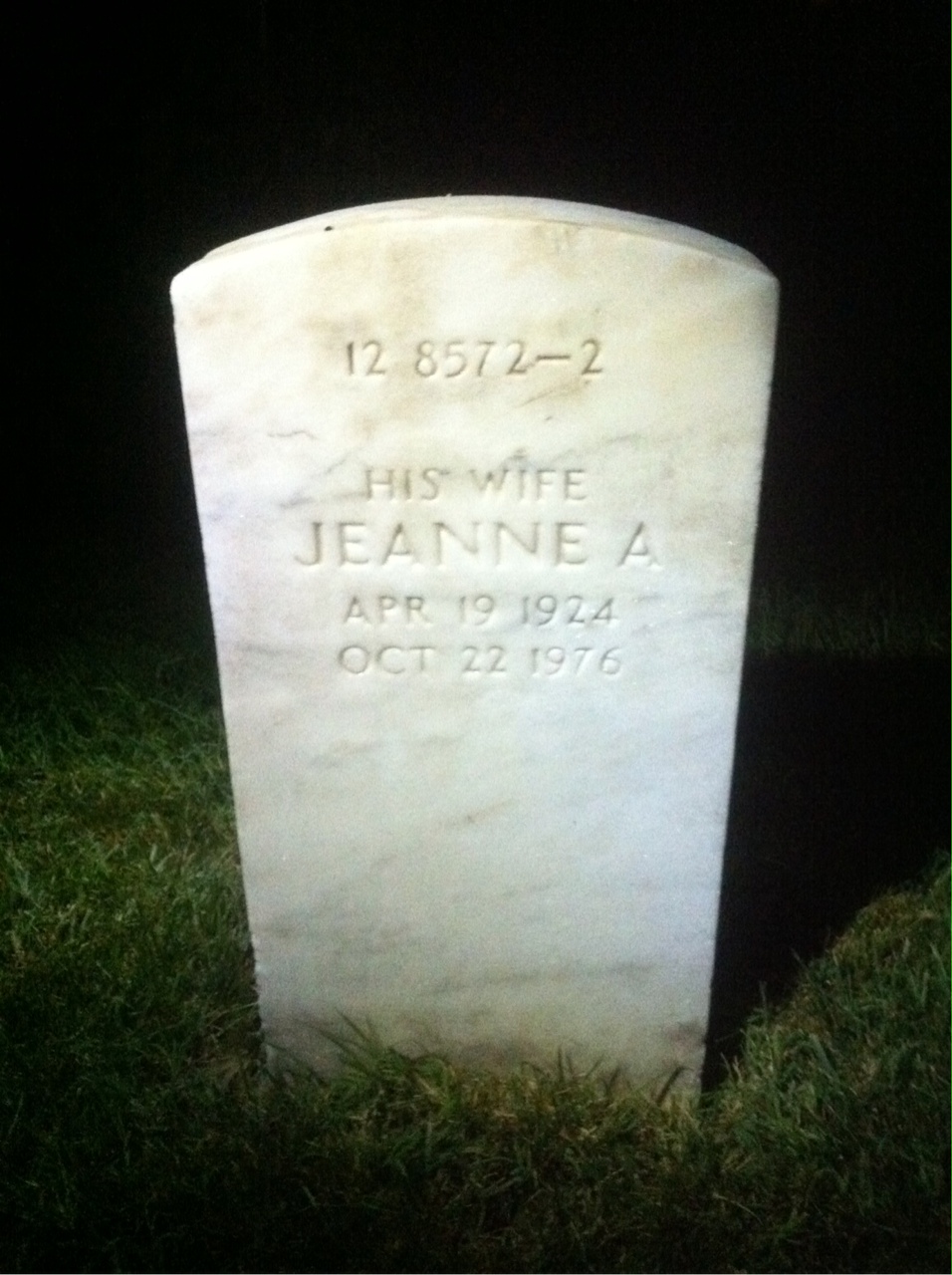 Back of headstone — Jeanne Allen
