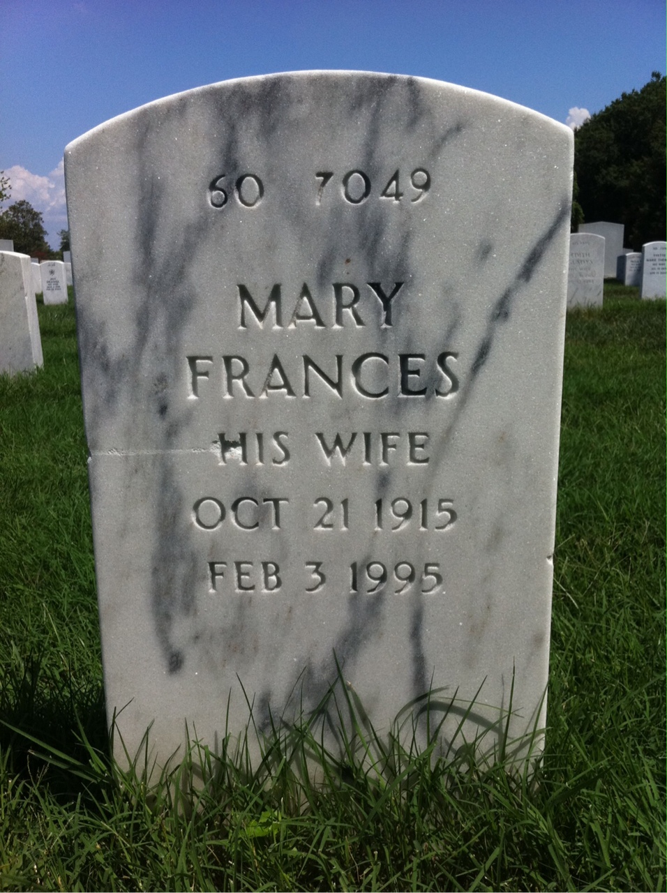 Back of headstone — Mary Mikula