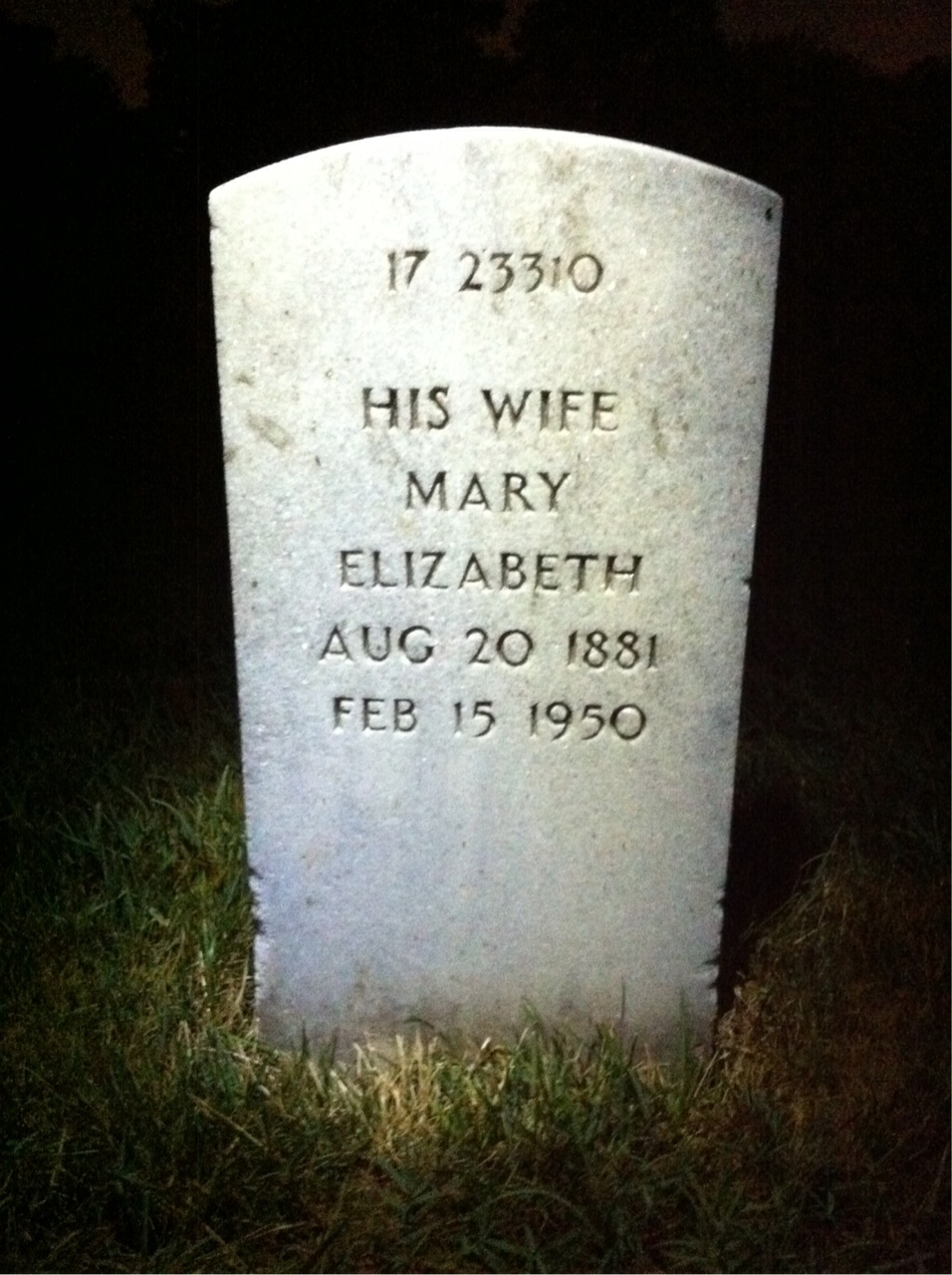 Back of headstone — Mary Mills