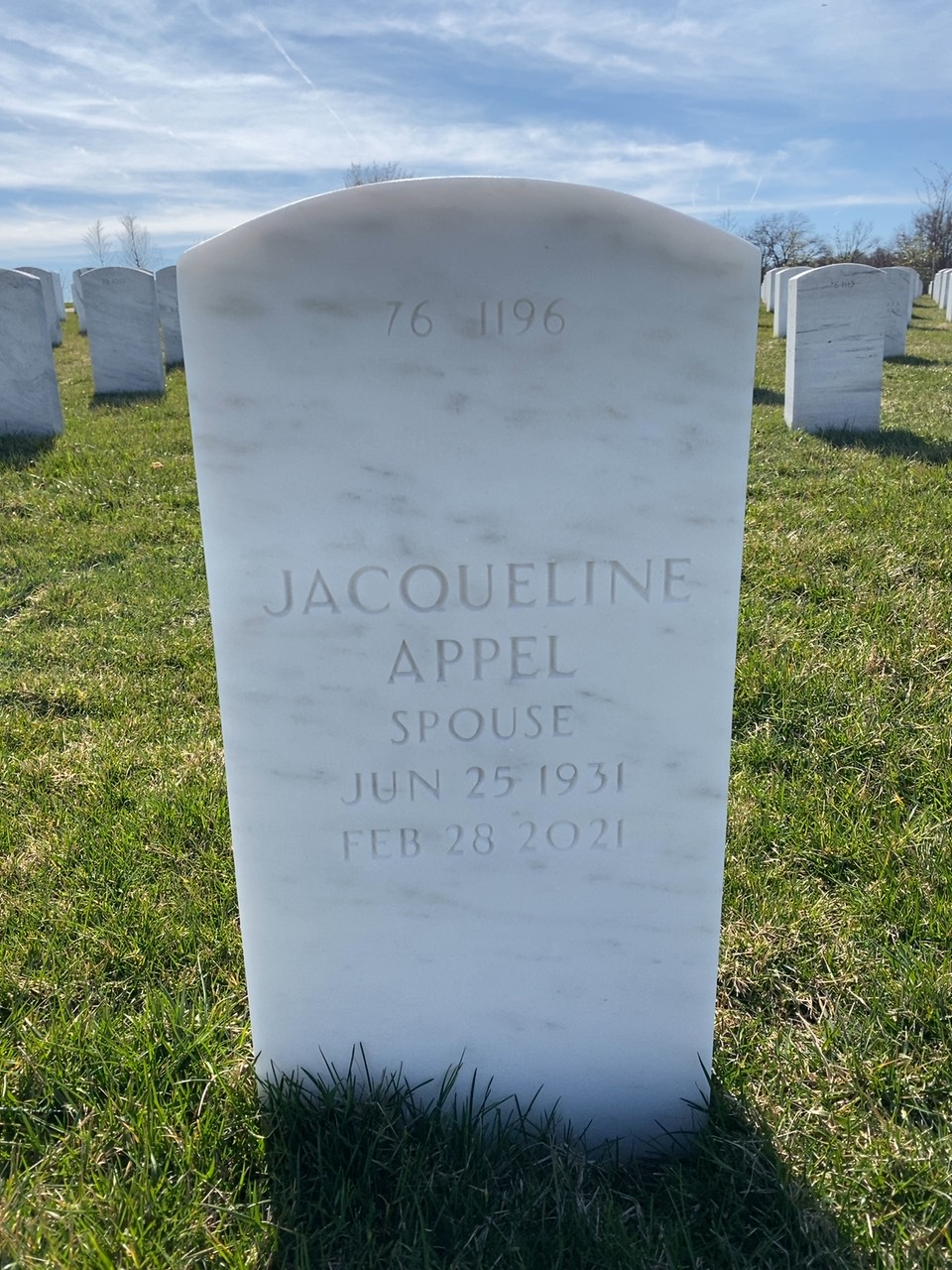 Back of headstone — Warren Anderson