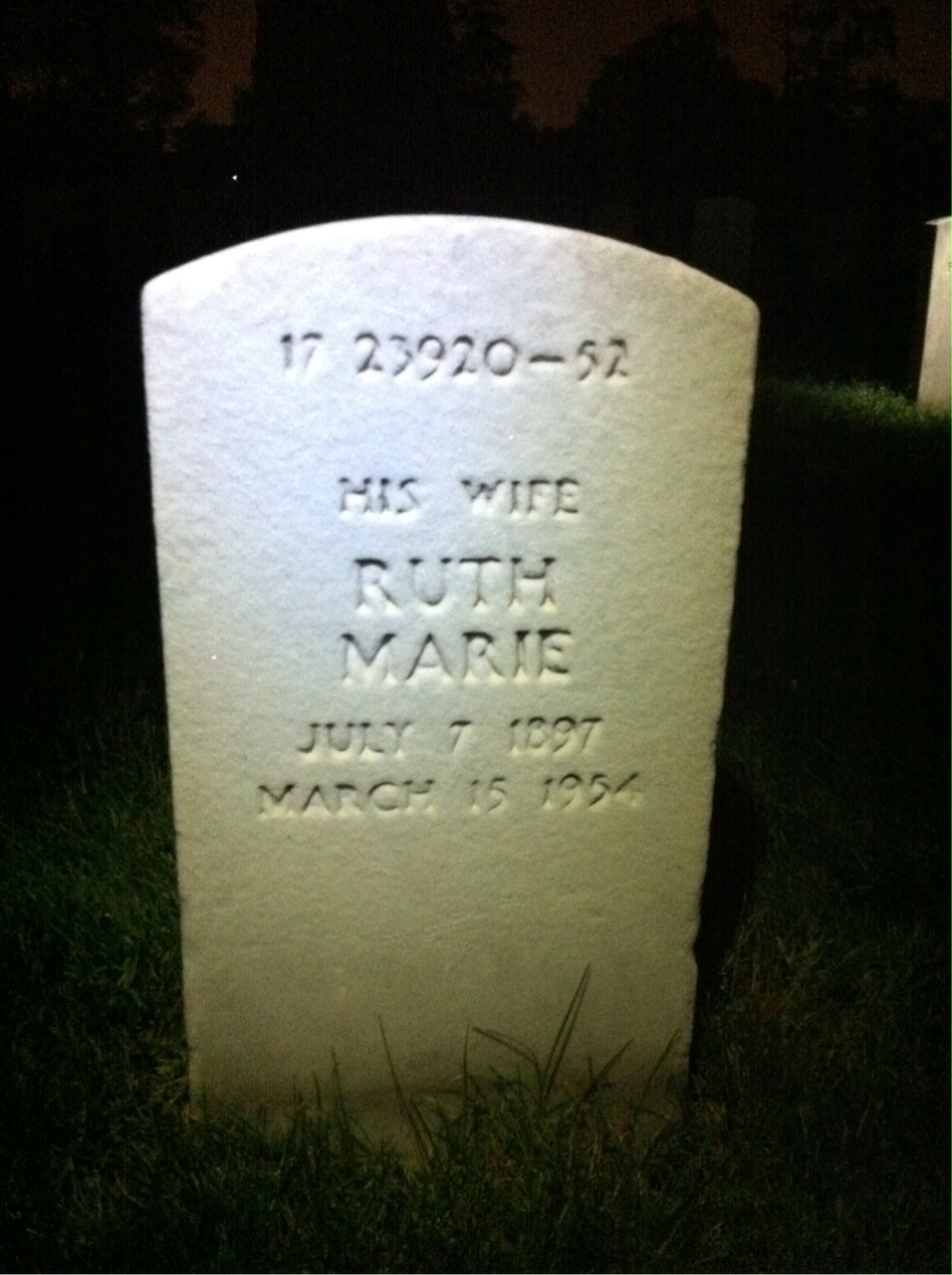 Back of headstone — Ruth Bee