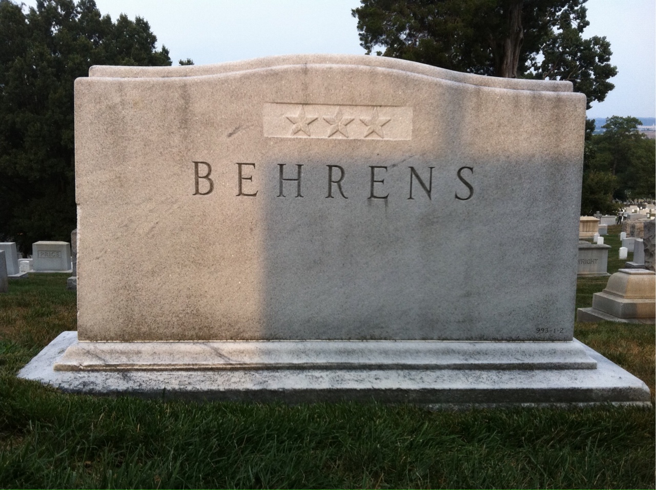 Back of headstone — William Behrens