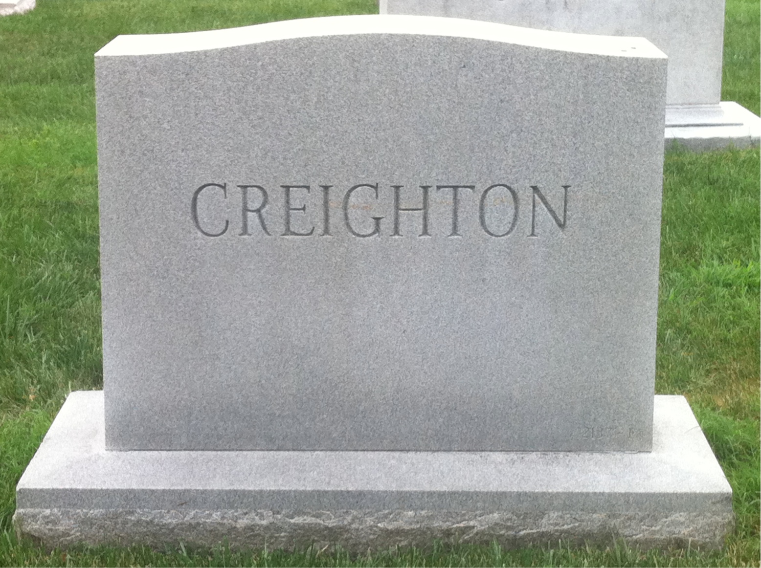 Back of headstone — Robert Creighton