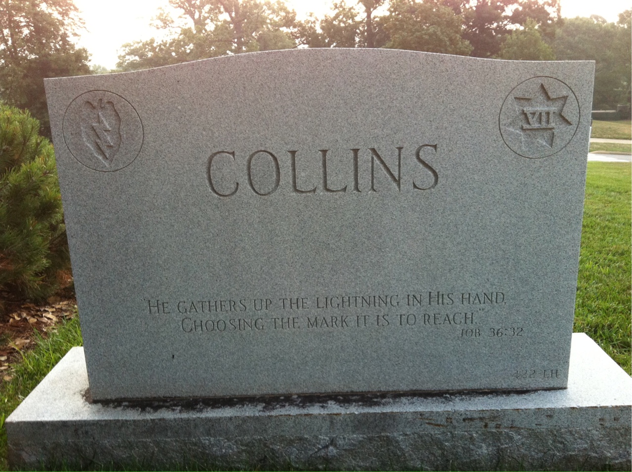 Back of headstone — Joseph Collins