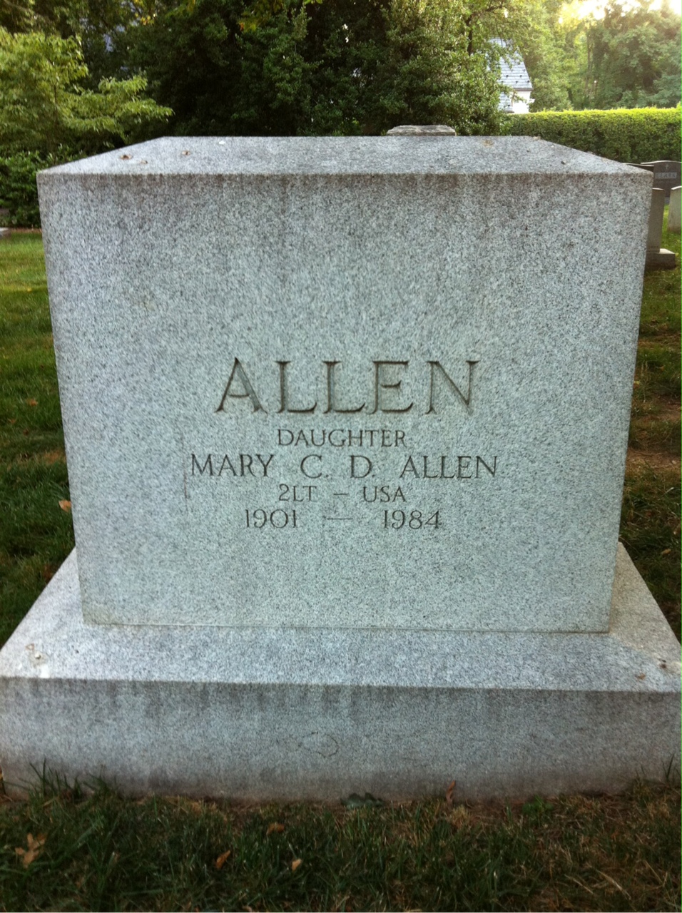 Back of headstone — Samuel Allen