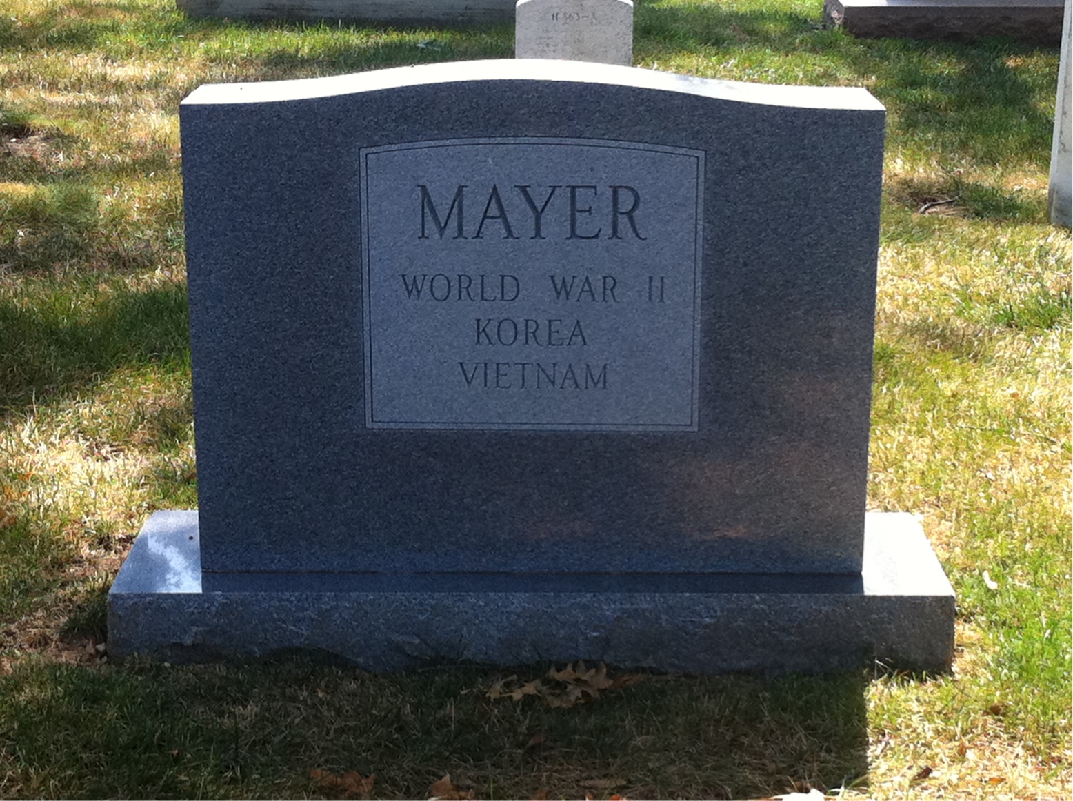 Back of headstone — Glenn Mayer