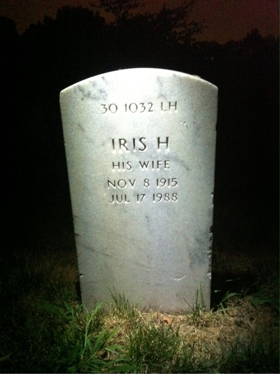 Back of headstone — Iris Addington