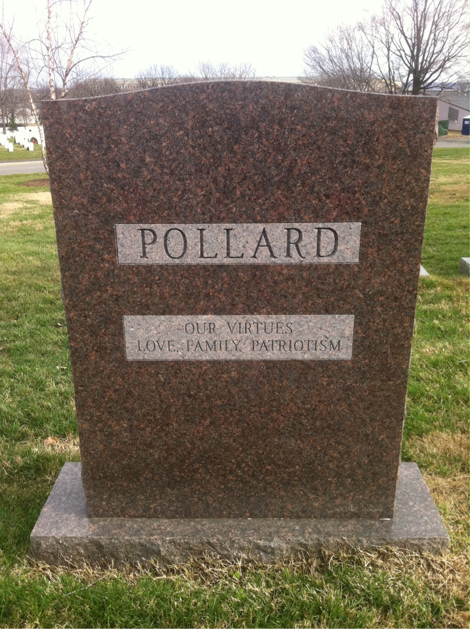 Back of headstone — William Pollard