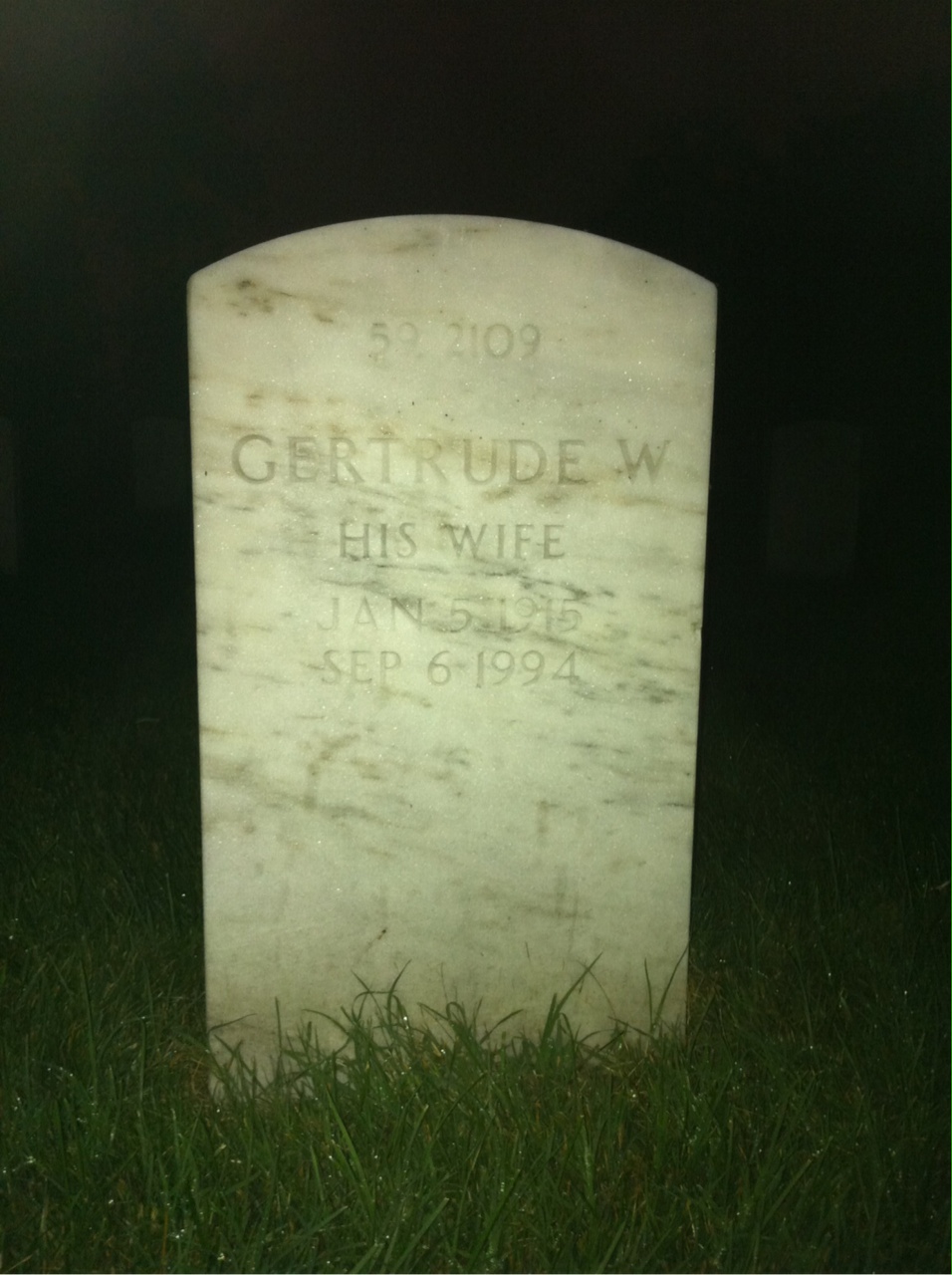 Back of headstone — Gertrude Mulqueen