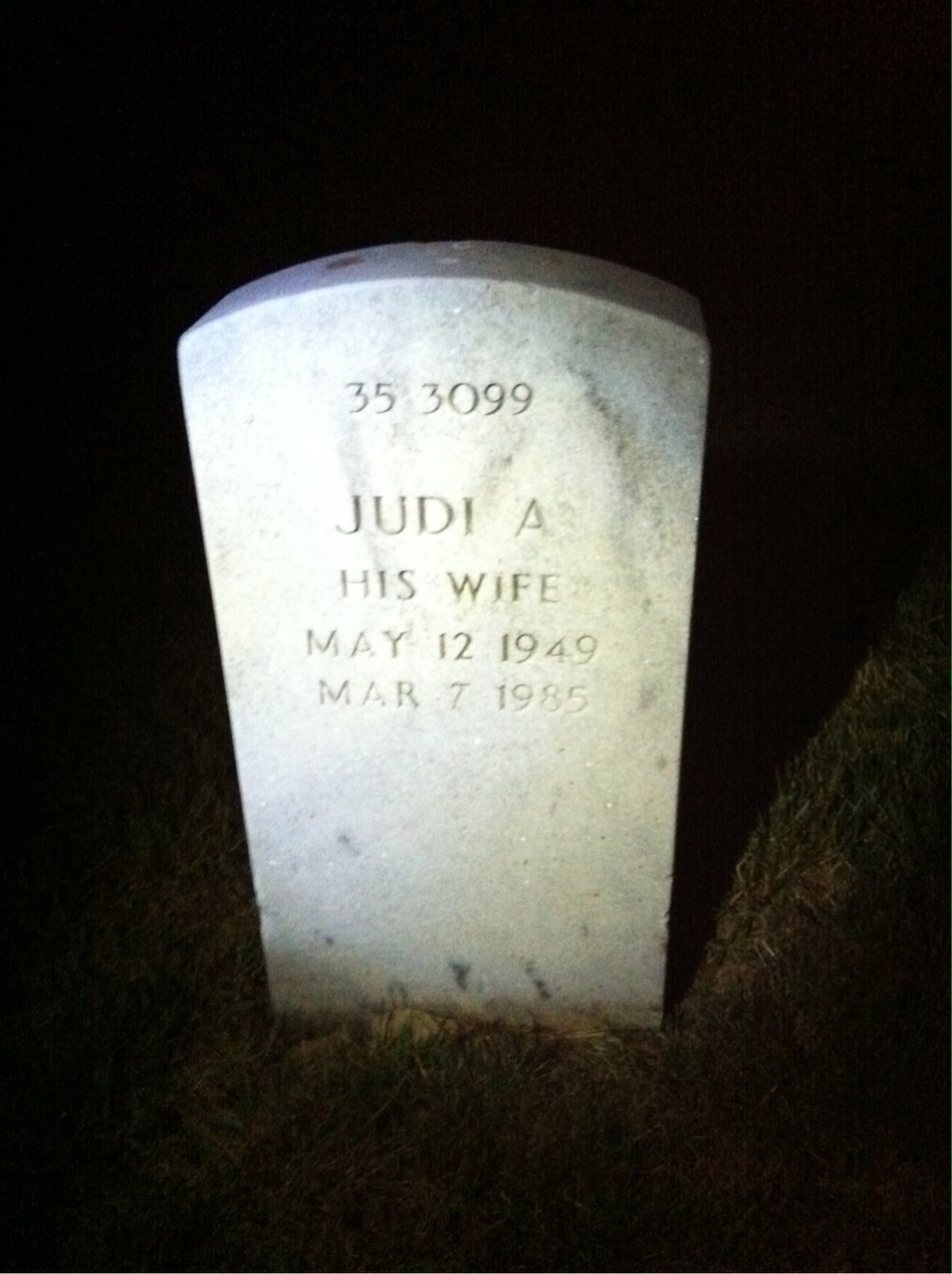 Back of headstone — Judi Albertson