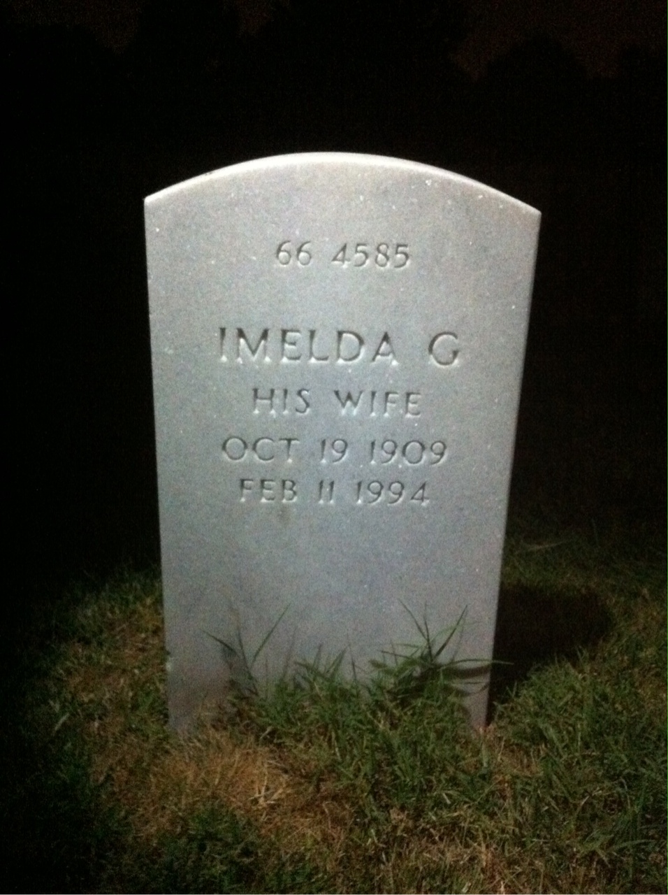 Back of headstone — Imelda Moore