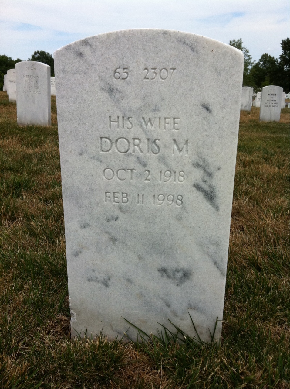 Back of headstone — Doris Convery
