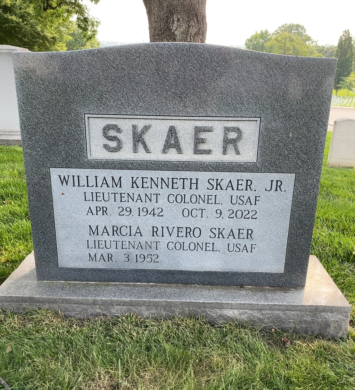 Back of headstone — William Skaer