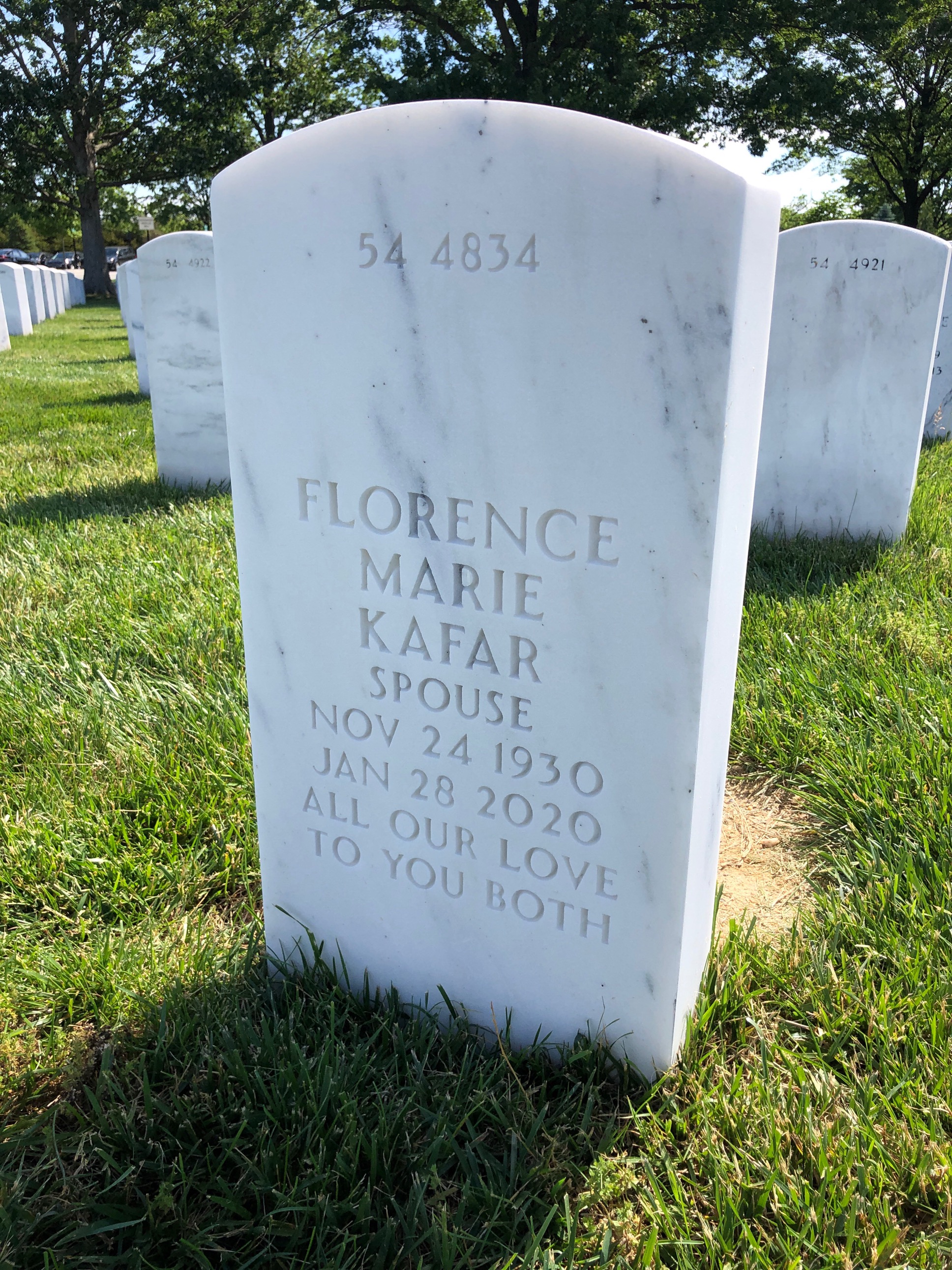 Back of headstone — Kenneth Kafar