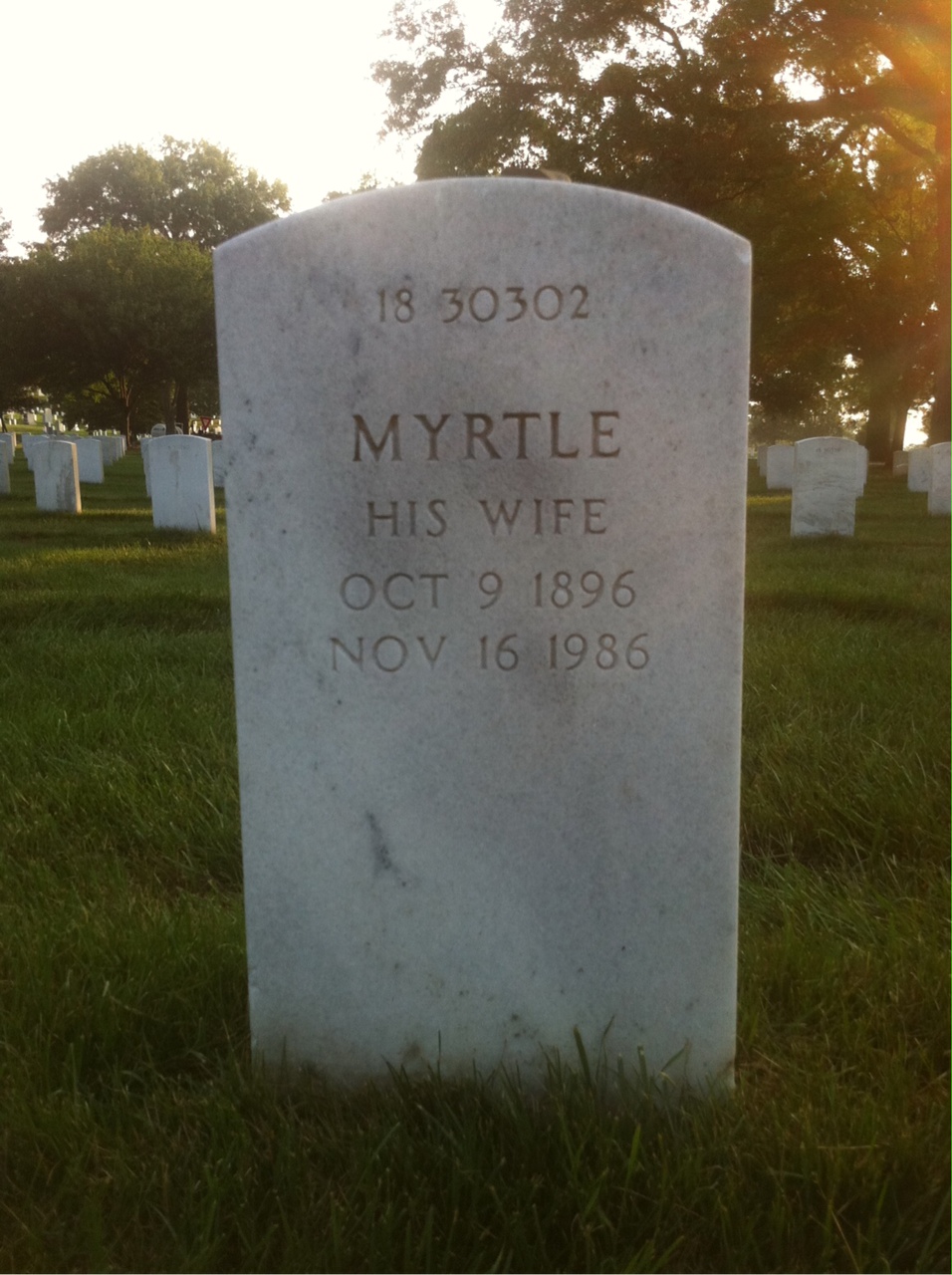 Back of headstone — Myrtle Corbin