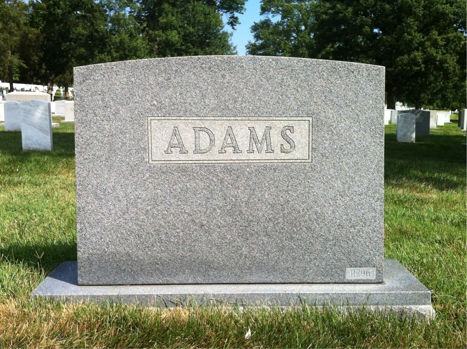 Back of headstone — Joel Adams
