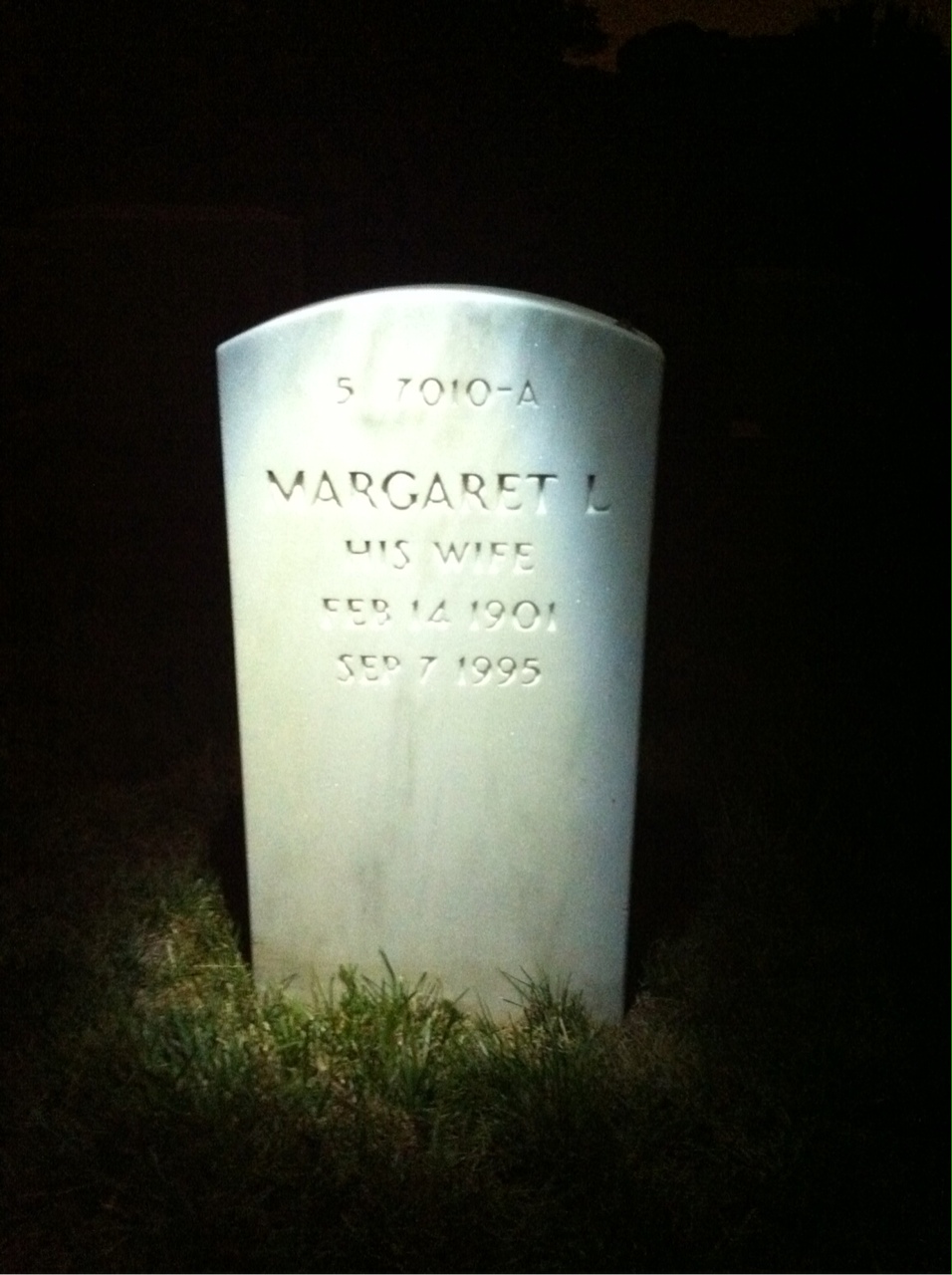 Back of headstone — Margaret Arnold