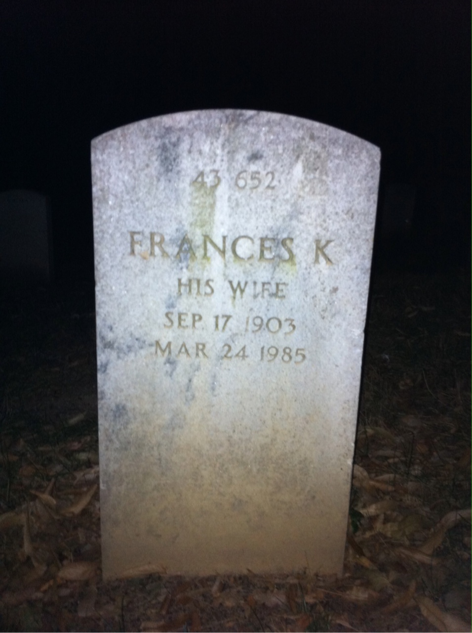 Back of headstone — Frances Alcorn