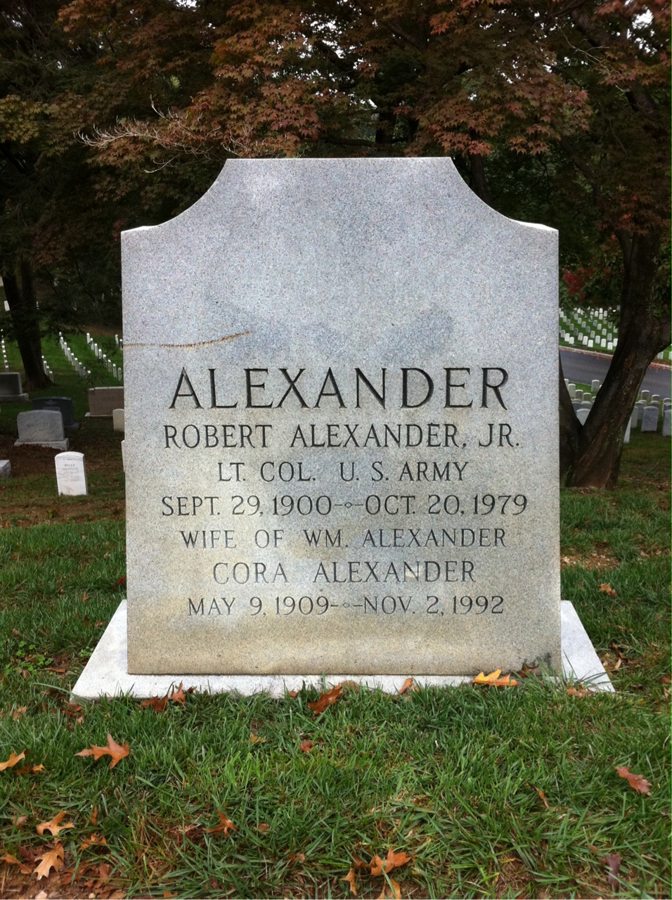 Back of headstone — Corra Alexander