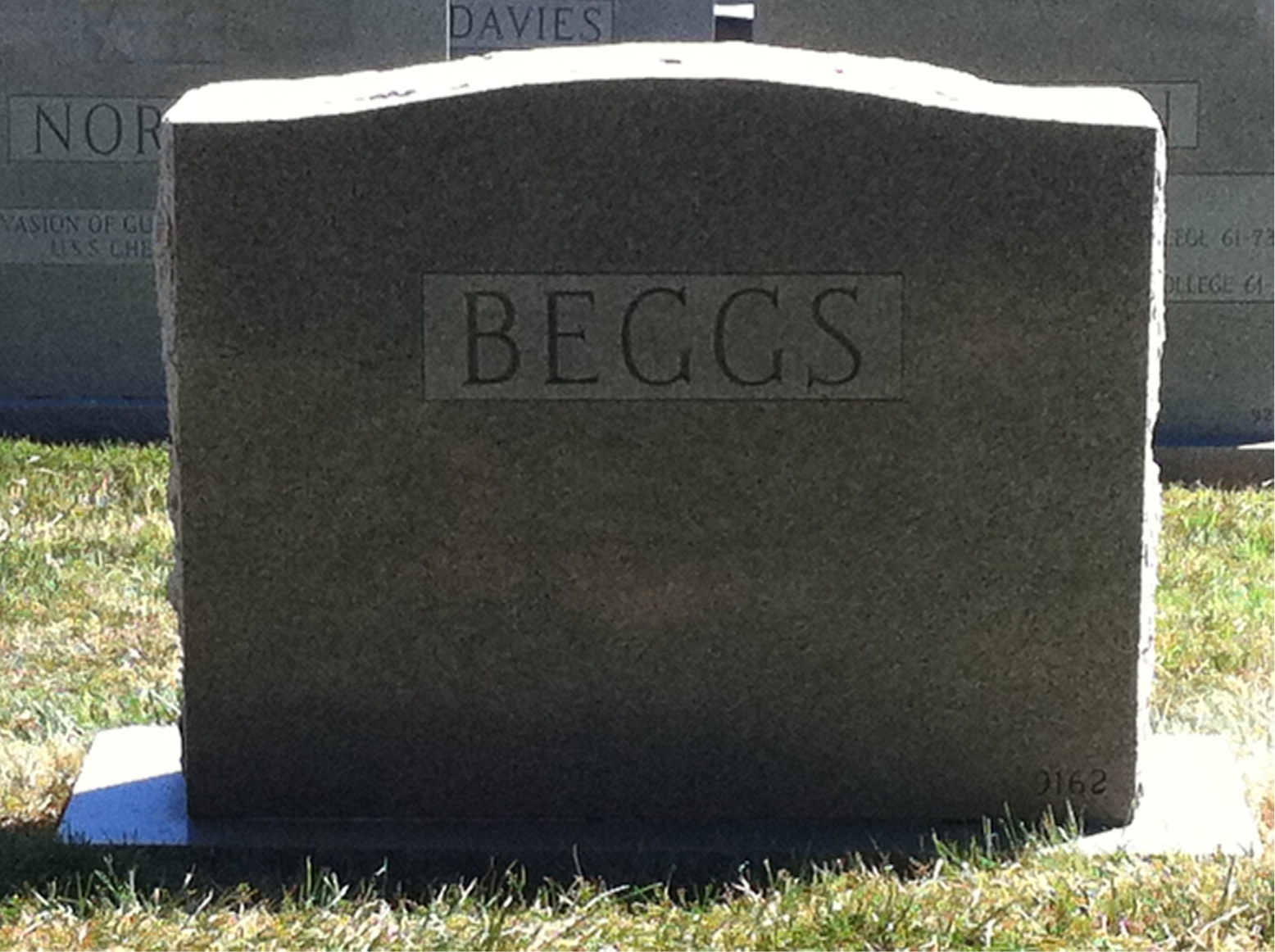 Back of headstone — Mark Beggs