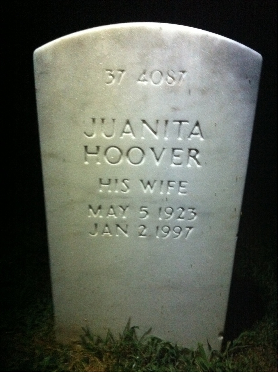 Back of headstone — Juanita Alvord