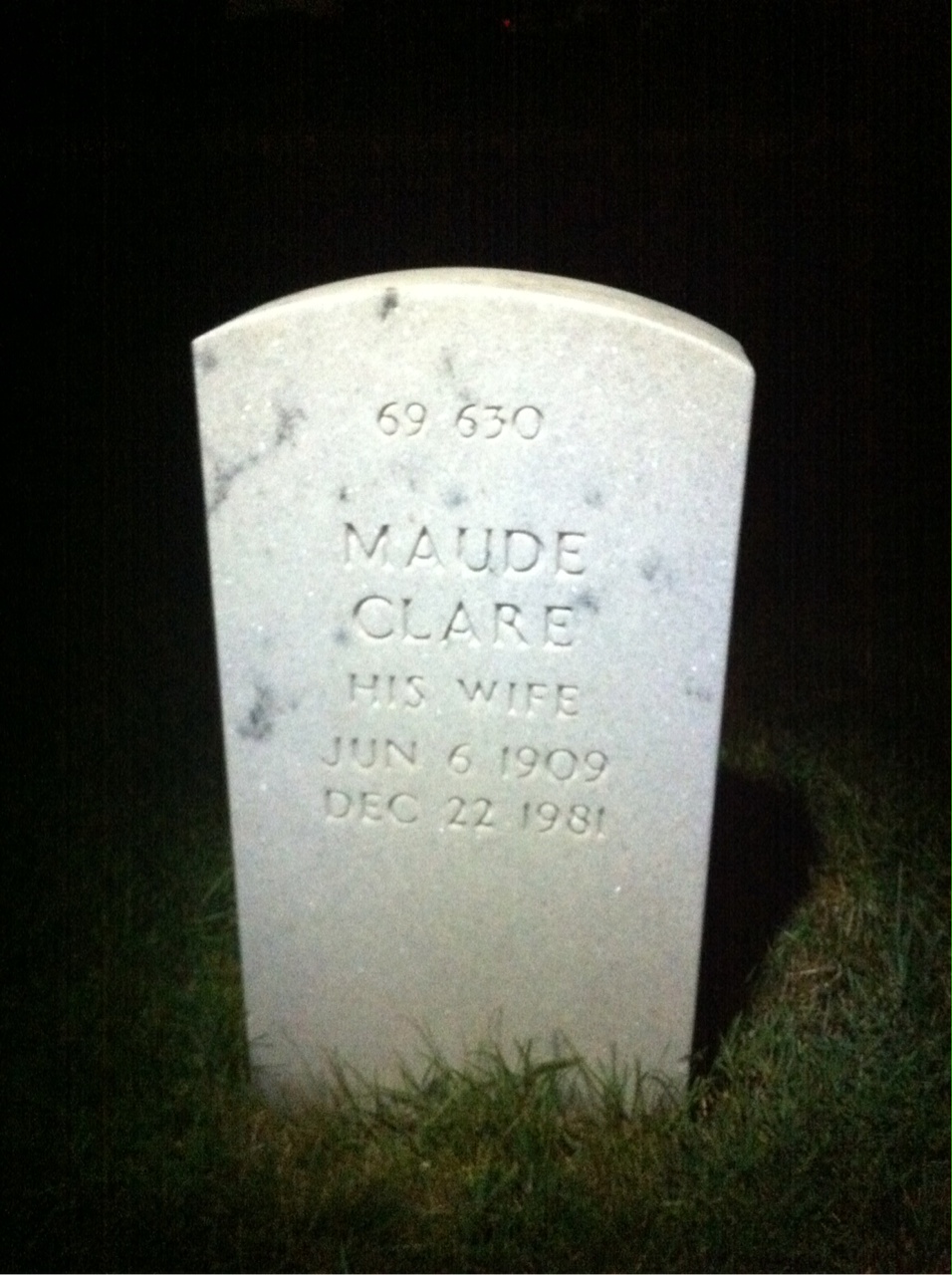 Back of headstone — Maude Allegro