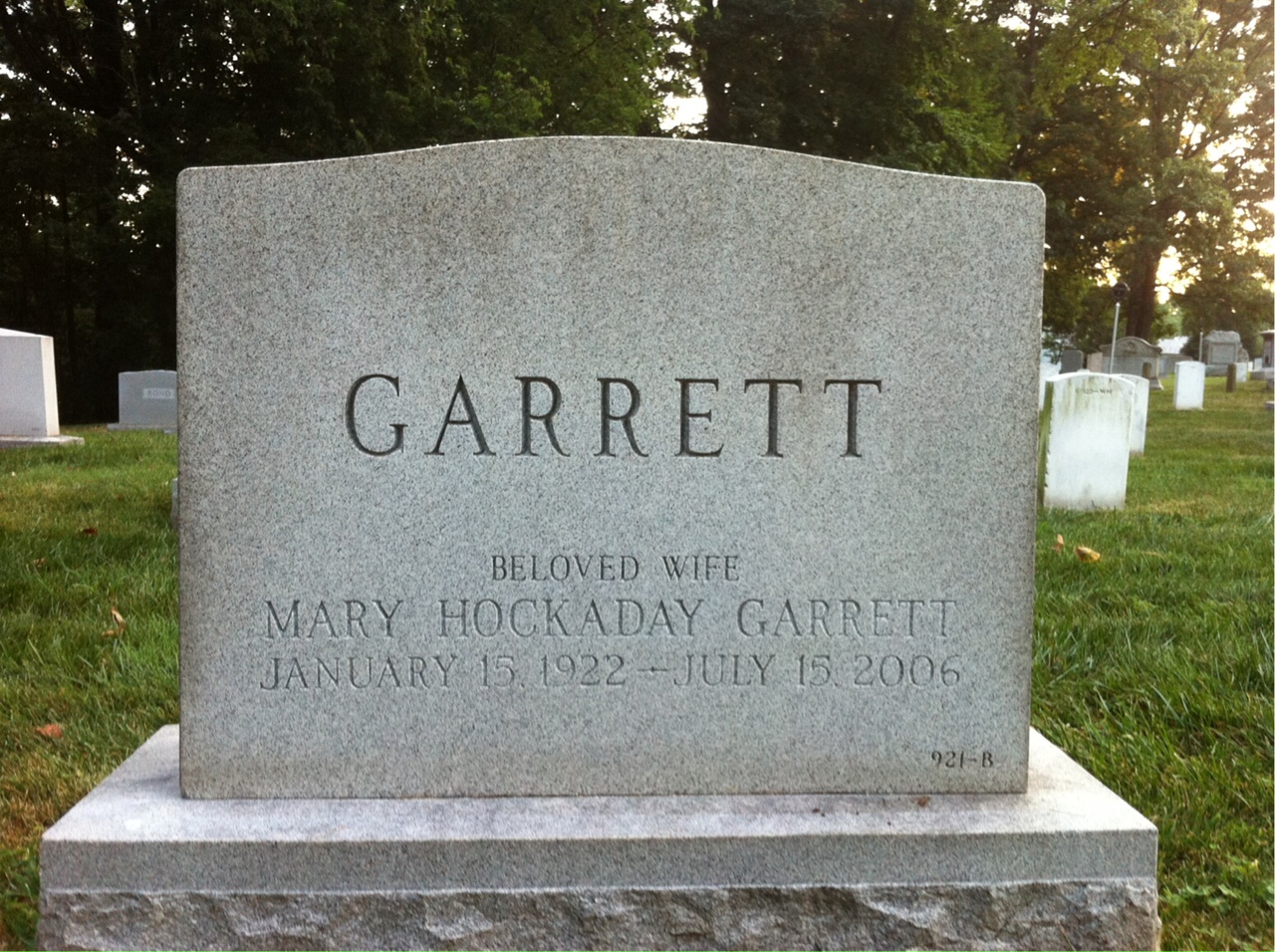 Back of headstone — Kenneth Garrett
