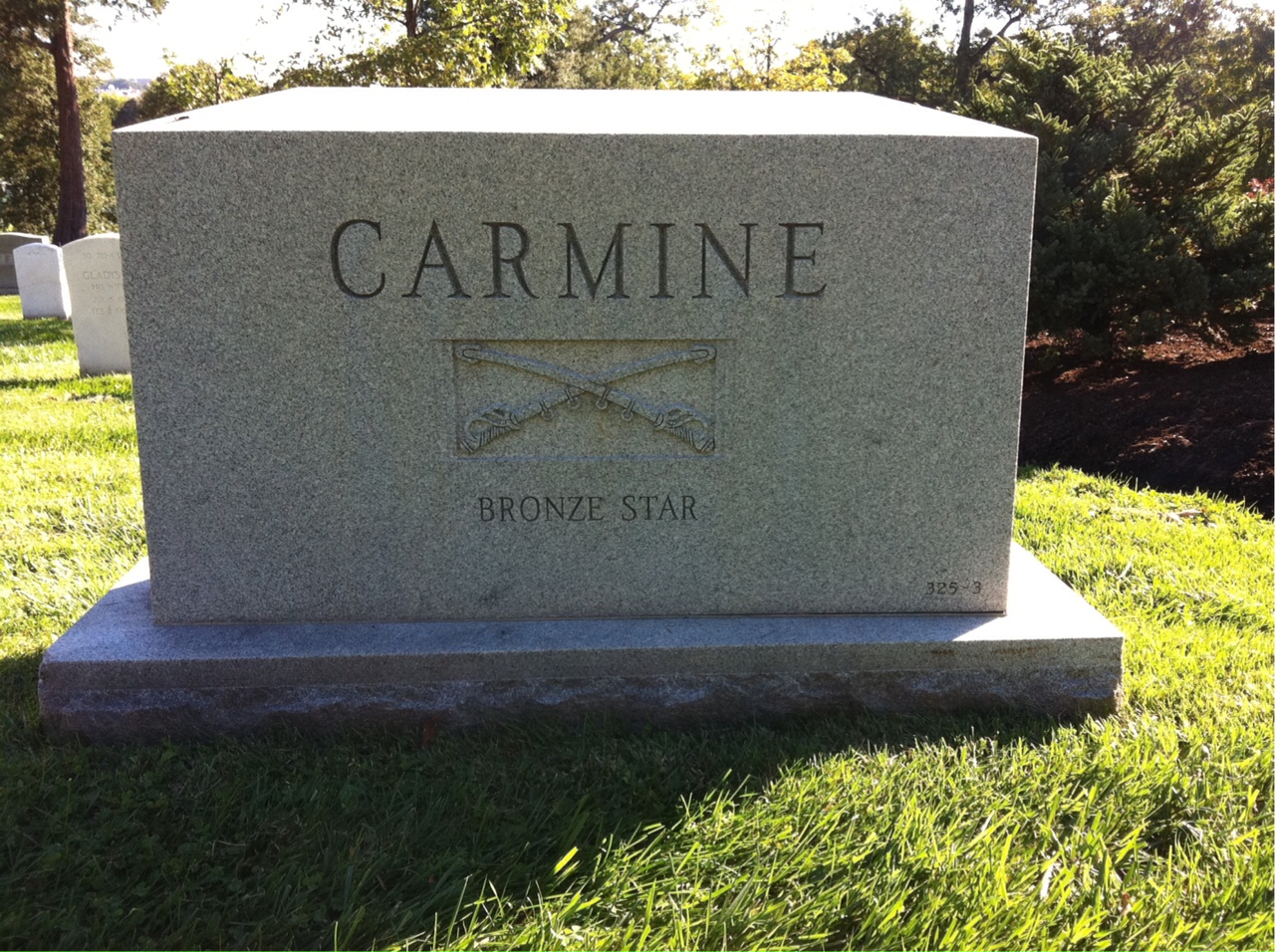 Back of headstone — Walter Carmine