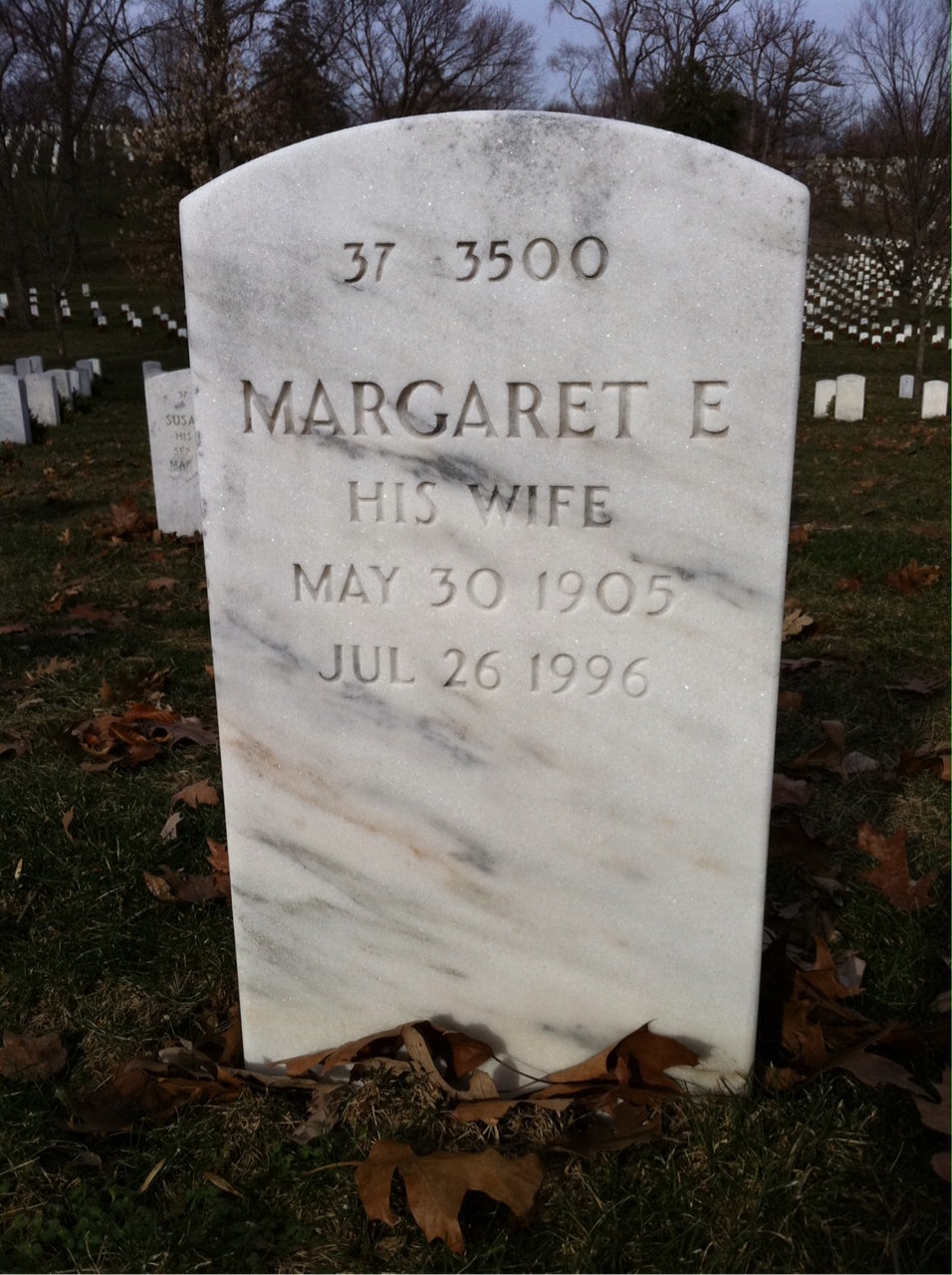 Back of headstone — Lawrence Adams