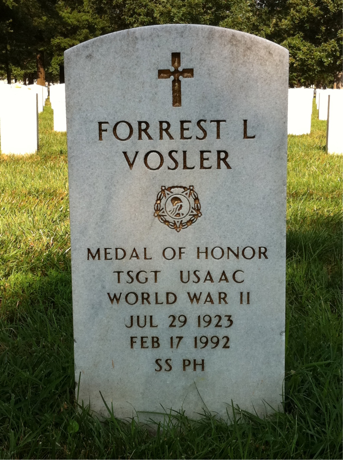 Headstone shared by 2 interments, including Forrest L. Vosler