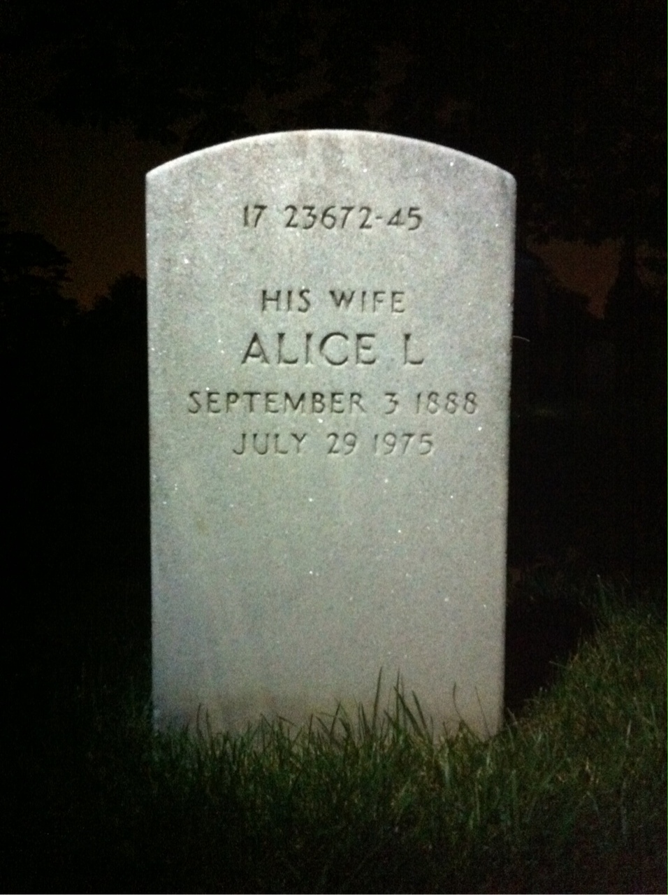 Back of headstone — Alice Ball