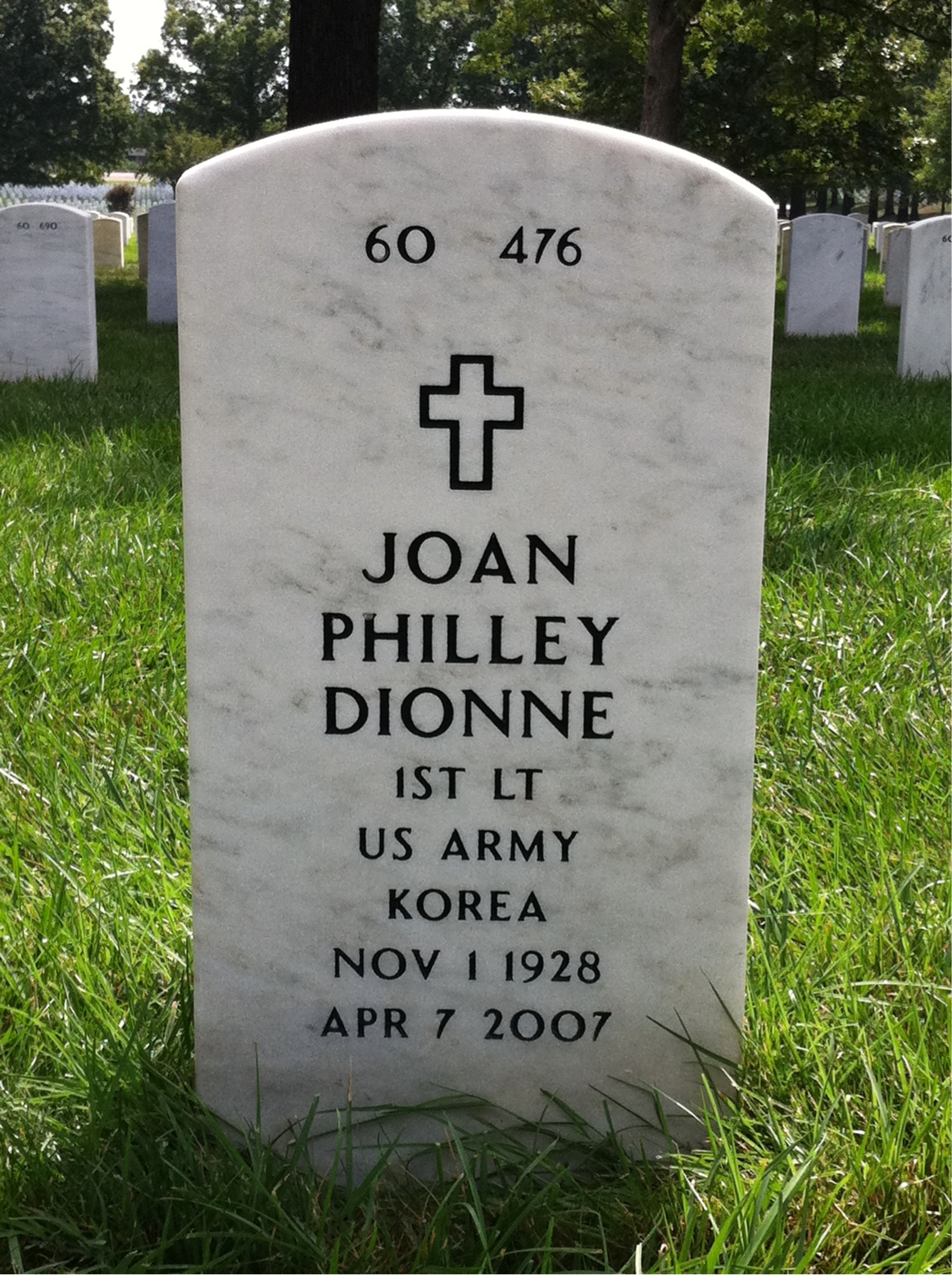 Back of headstone — Joan Dionne