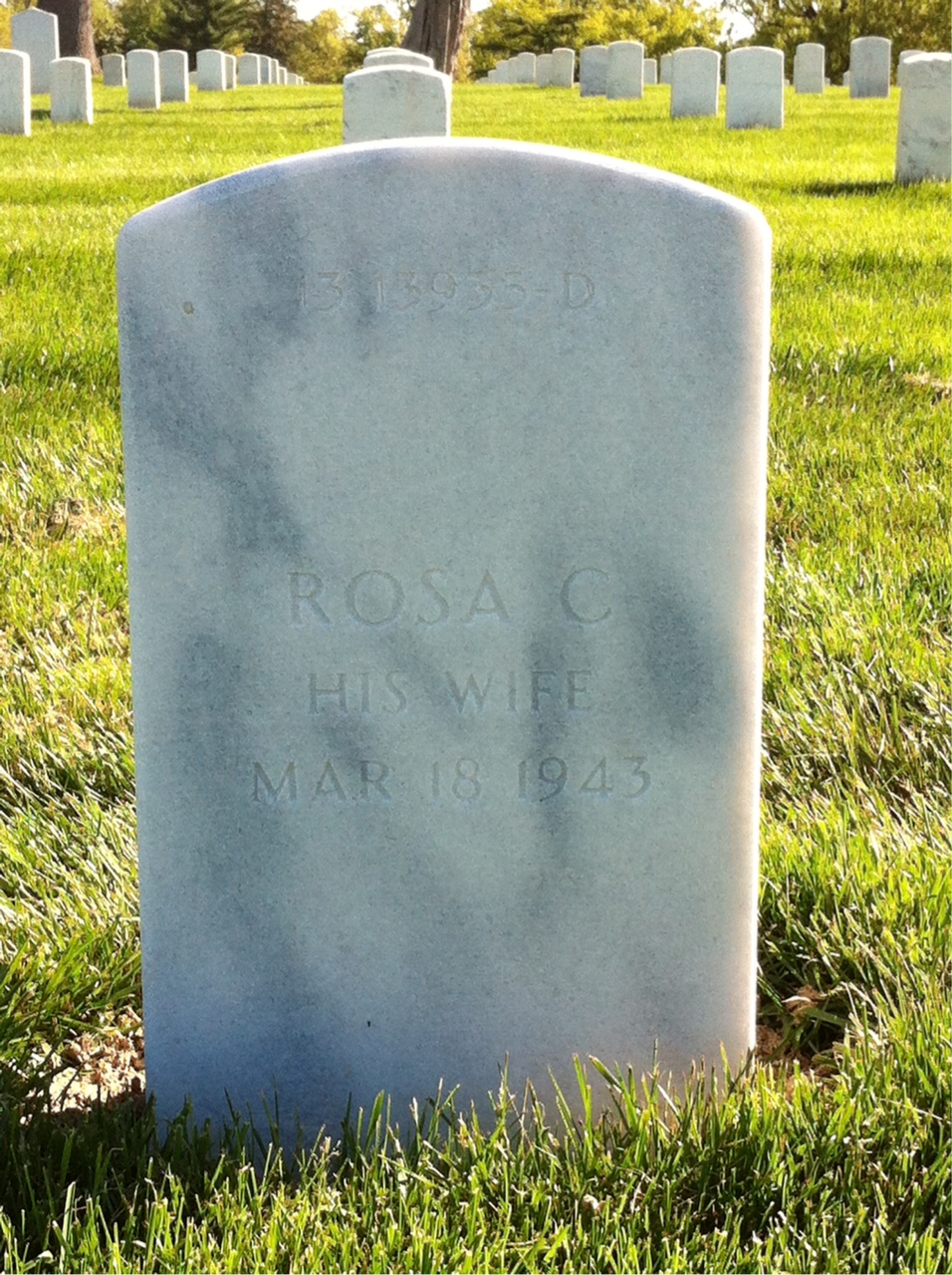 Back of headstone — Rosa Bauman