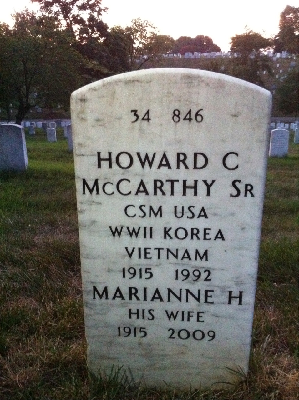 Back of headstone — Howard Mccarthy