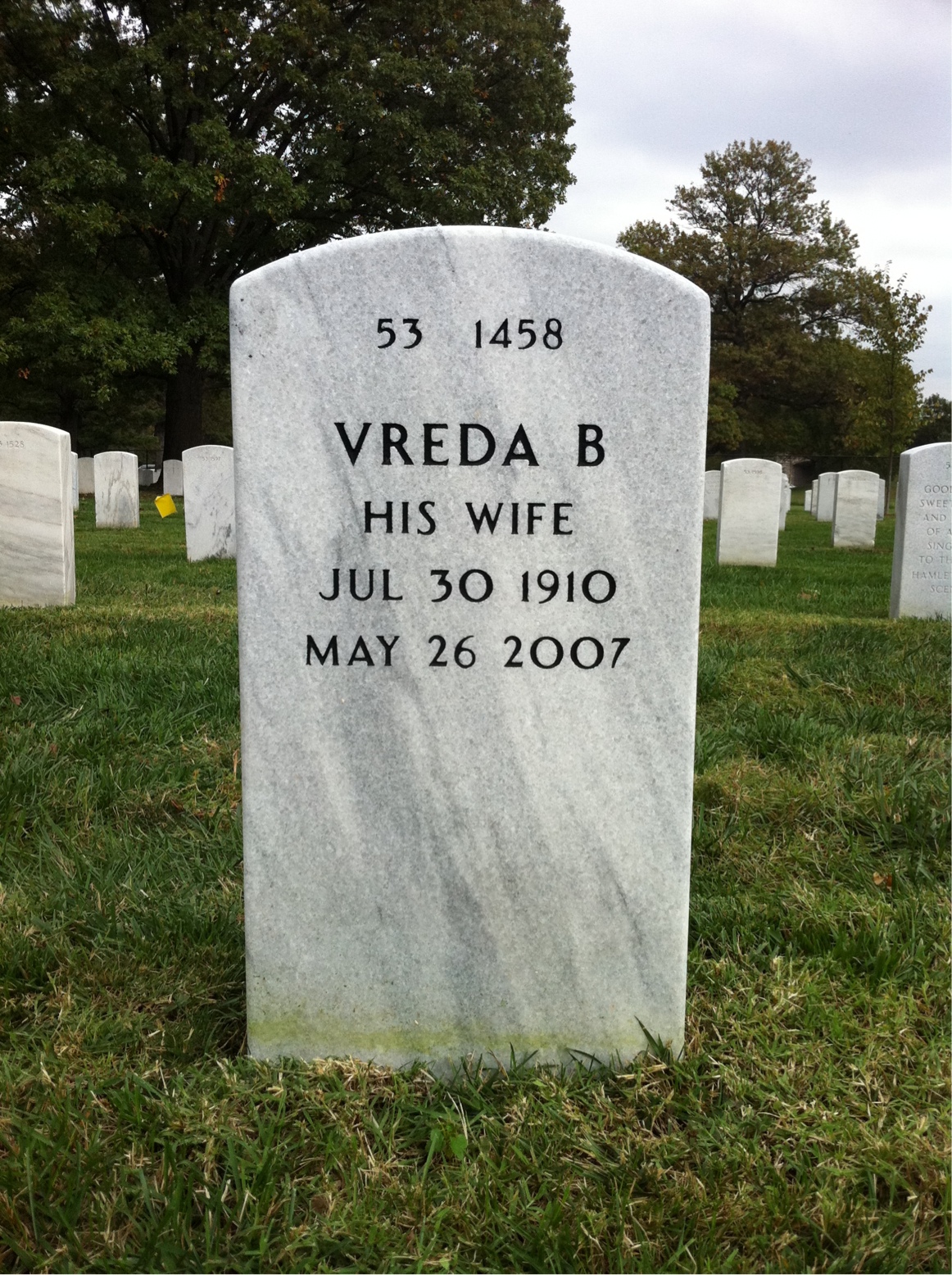 Back of headstone — Elmer Decker