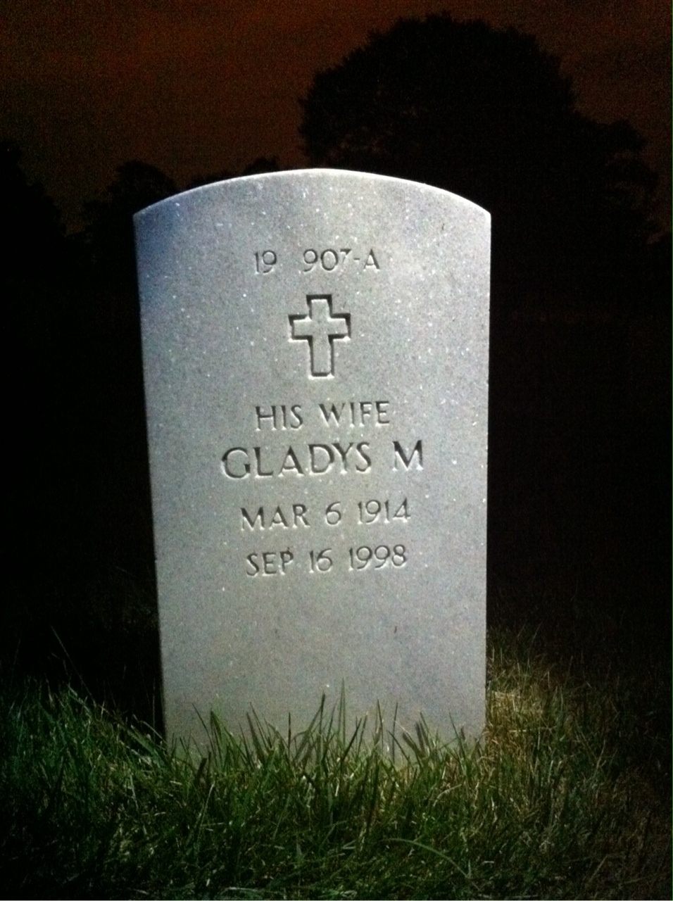 Back of headstone — Gladys Adams