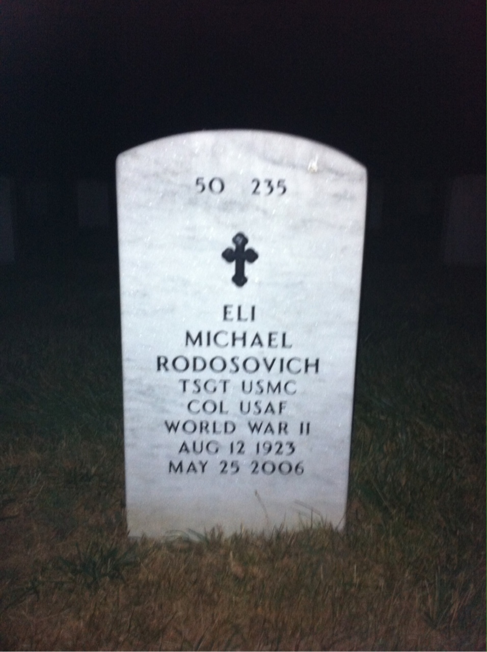 Back of headstone — Eli Rodosovich