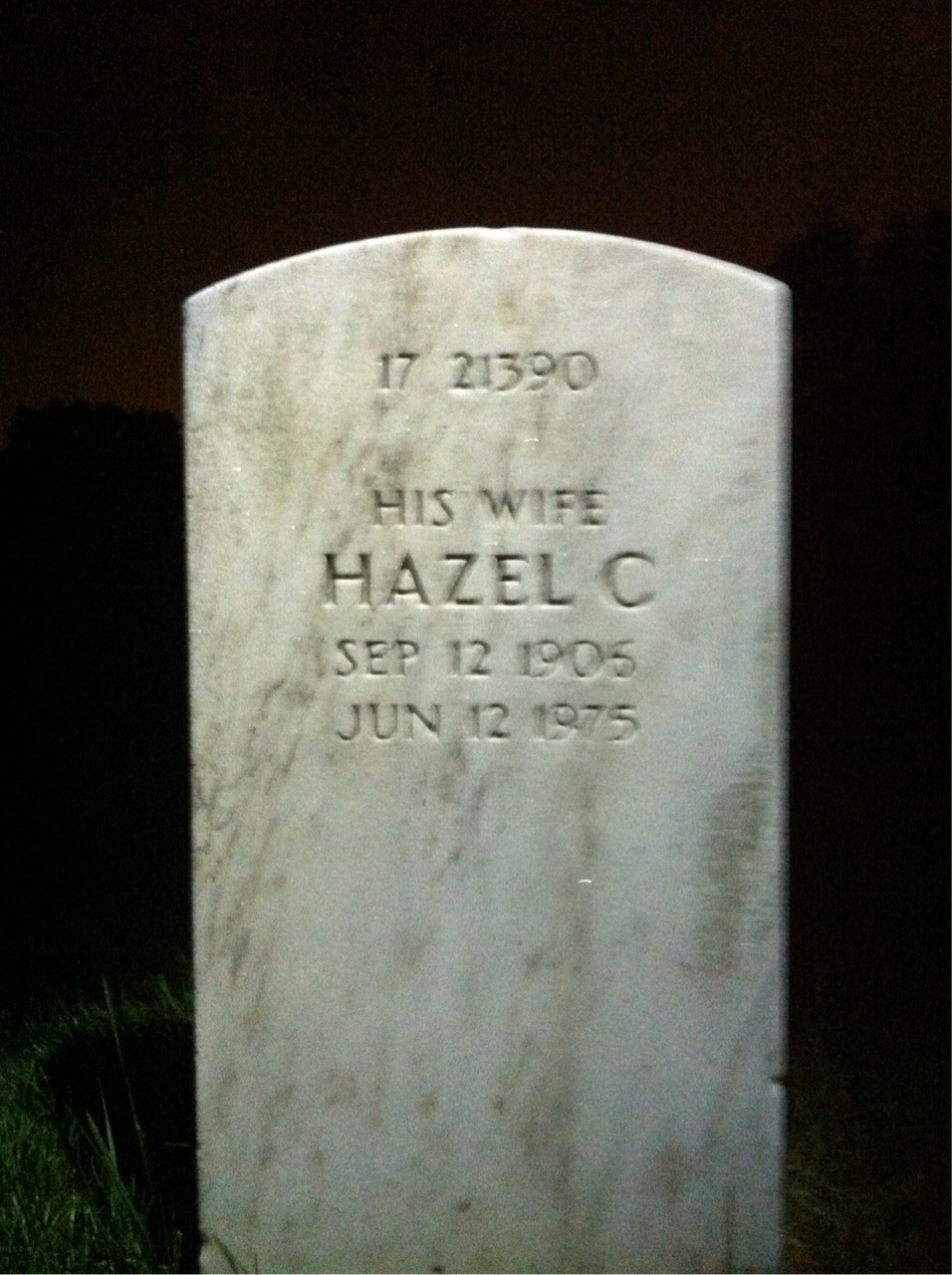 Back of headstone — Hazel Balcom
