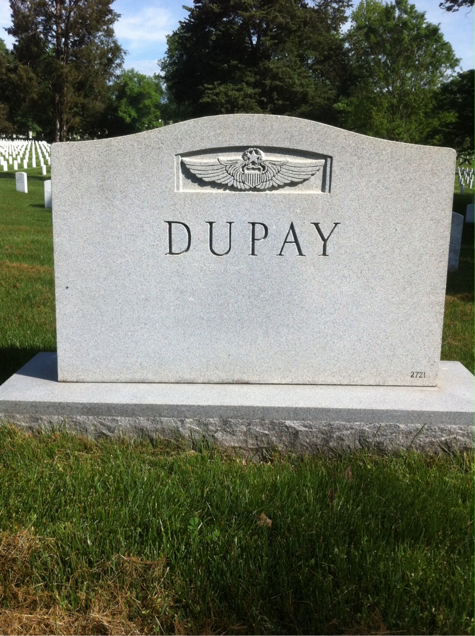 Back of headstone — Arthur Dupay