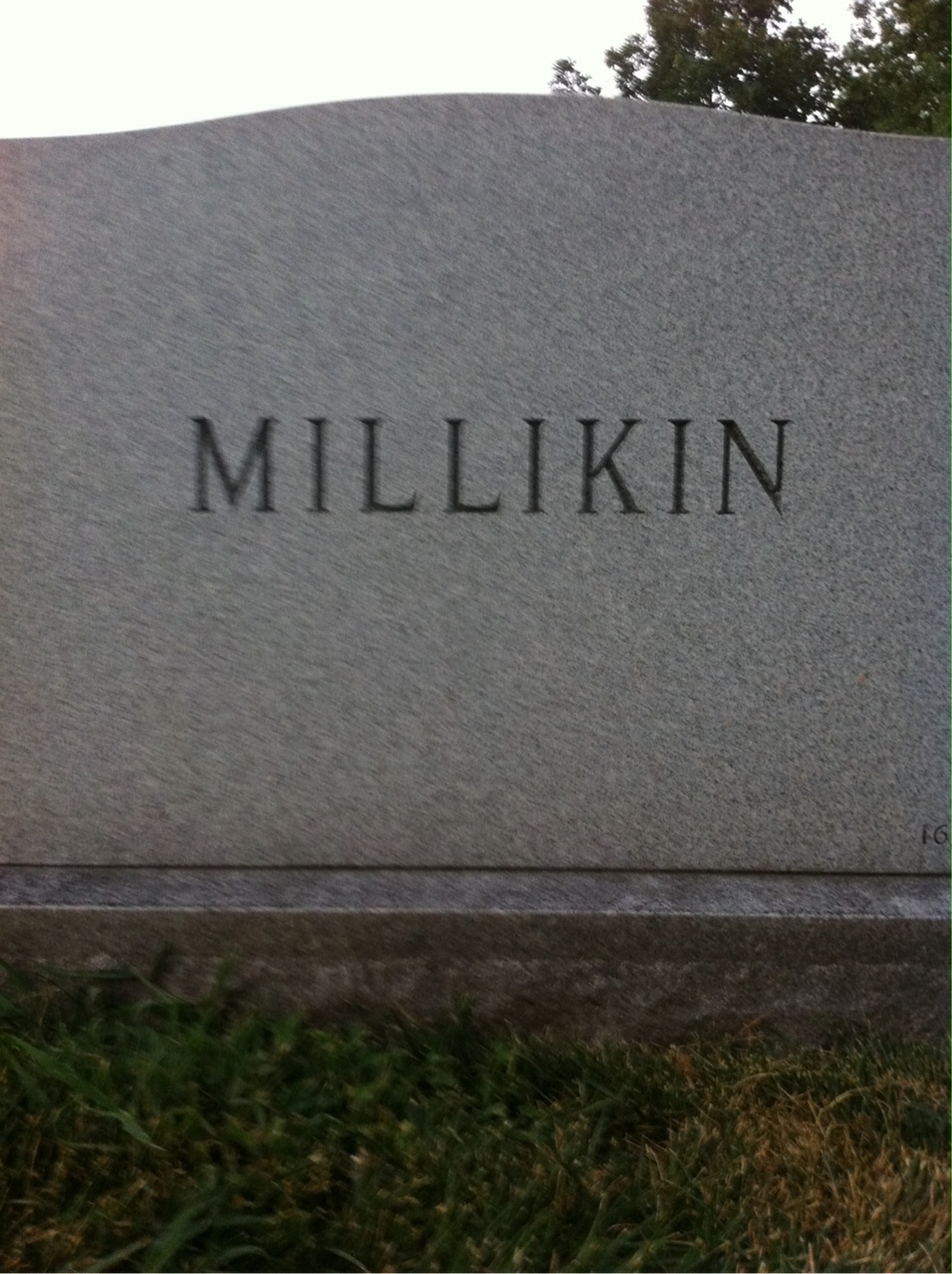 Back of headstone — John Millikin
