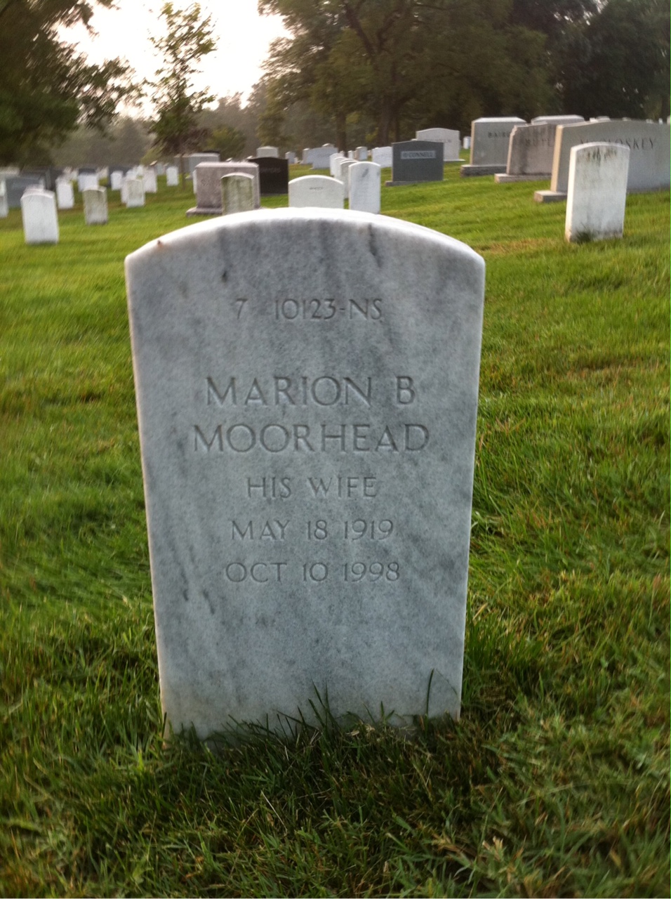 Back of headstone — Marion Moorhead