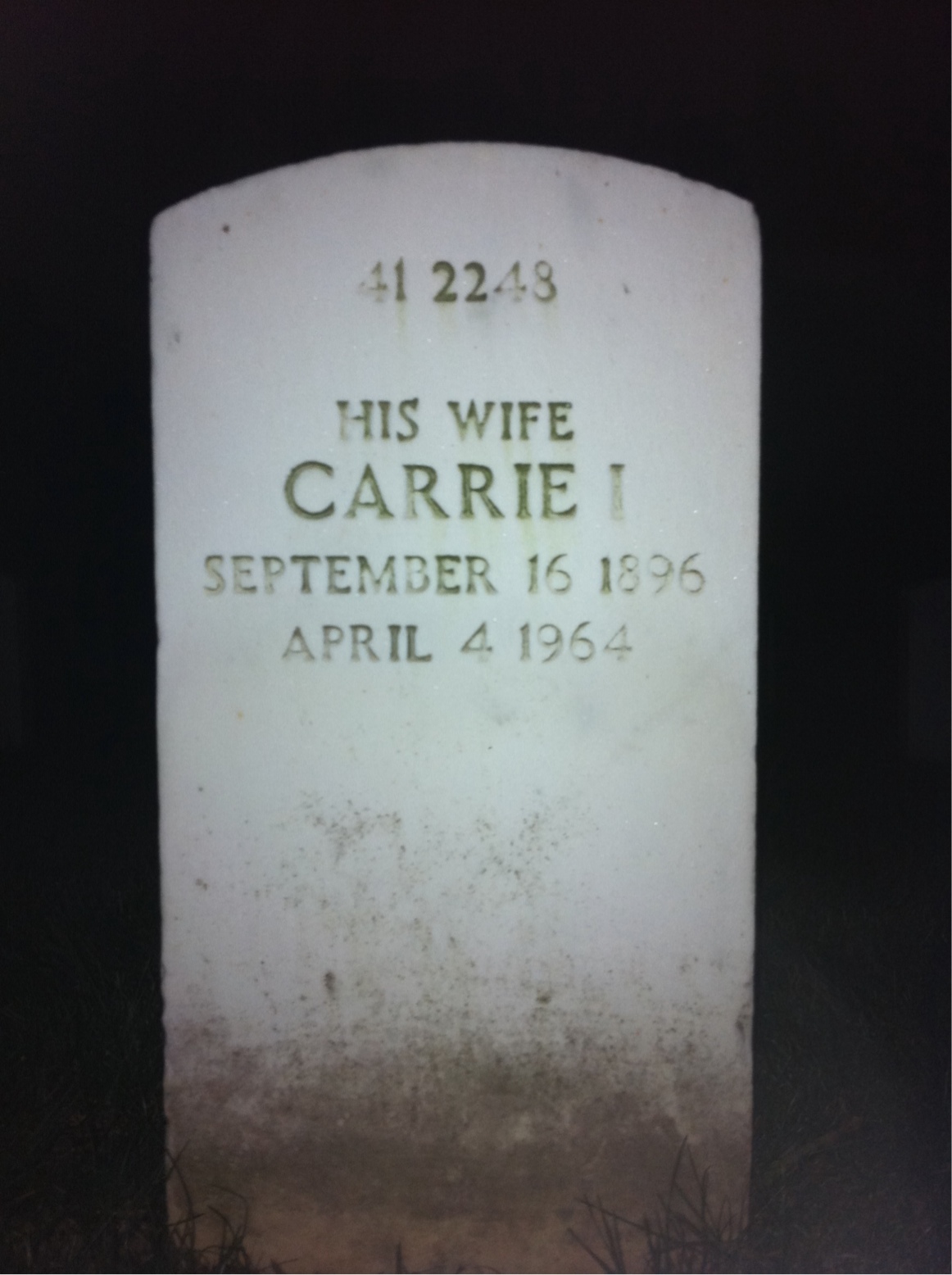 Back of headstone — Carrie Angolia