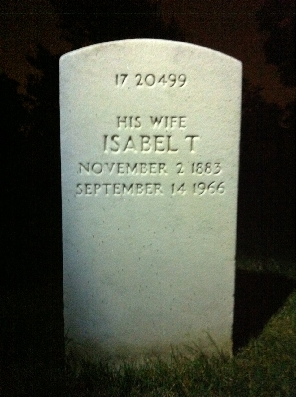 Back of headstone — Isabel Moriarty